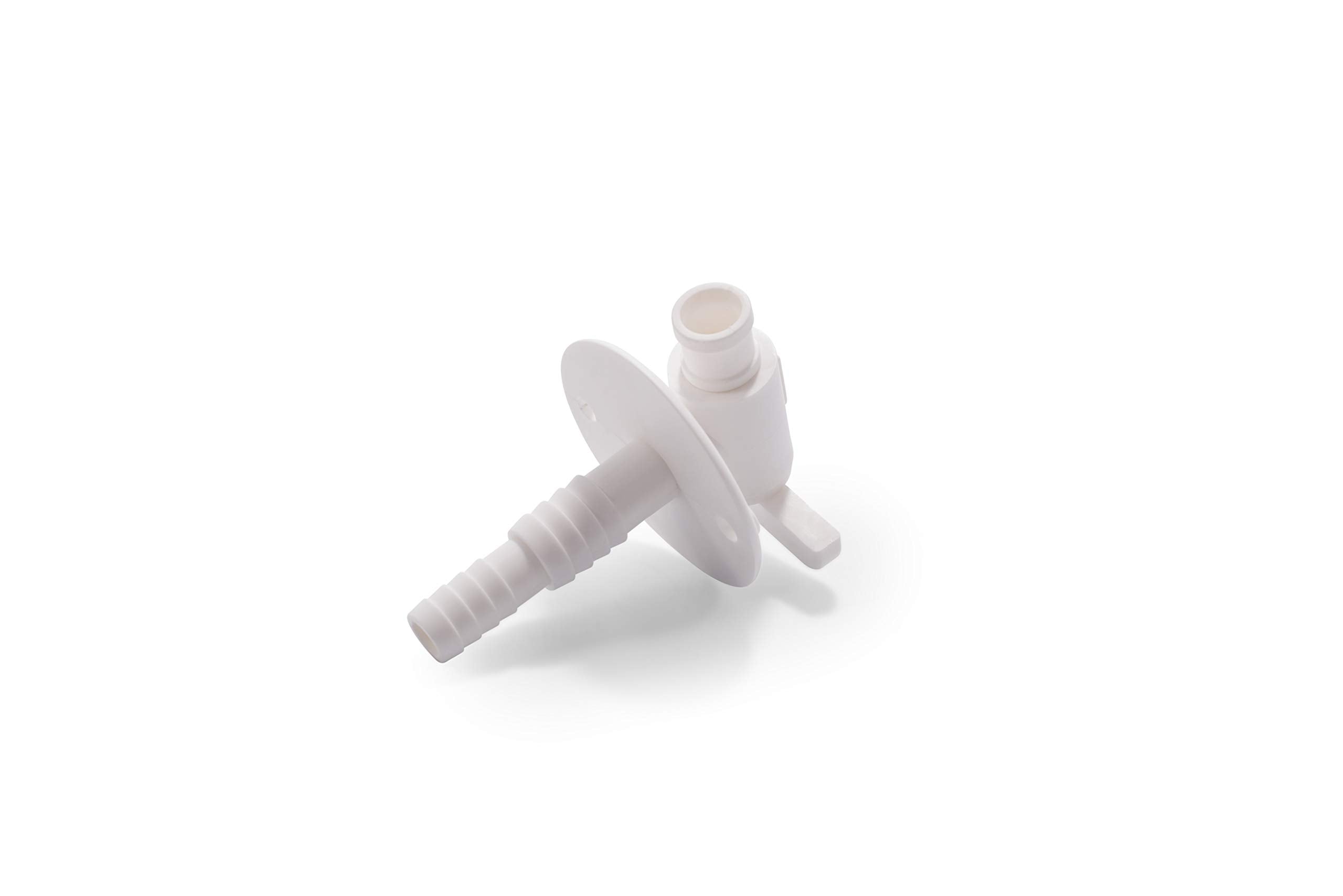 Camco 22223 Drain Valve - 3/8 or 1/2 Dual Barb with Flange, White