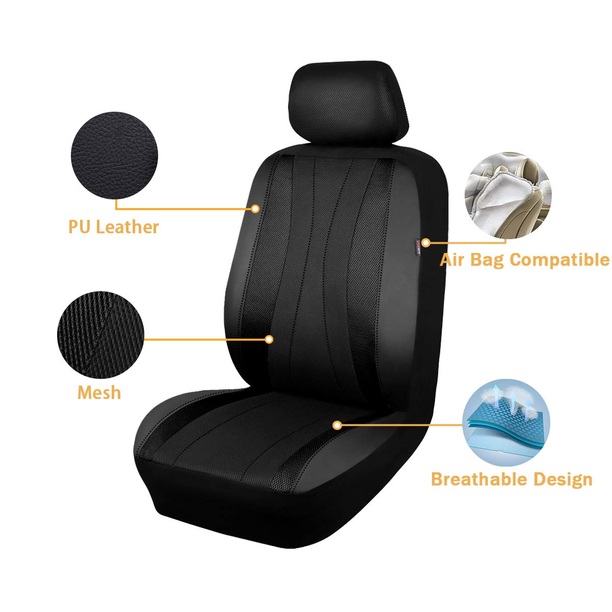 Flying Banner car seat Covers Full Set Faux Leather Air Mesh Breathable Man Lady Airbag Compatible Rear Bench Split 40/60 50/50