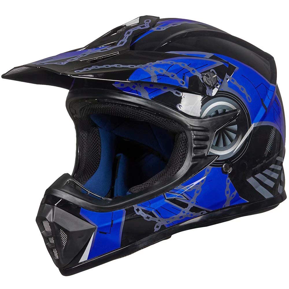 Ilm Youth & Kids Dirt Bike Helmets Motocross Atv Dirtbike Bmx Mx Offroad Full Face Motorcycle Helmet, Dot Approved Model 128Ys (Blue Black, Youth-Large)