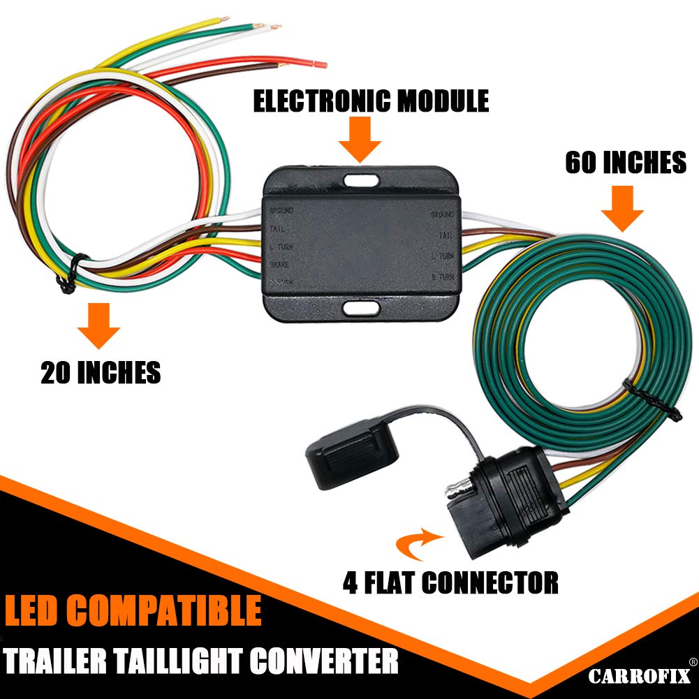 Carrofix Non-Powered Taillight Converter With 20' Inches Leads And 60' Inches 4-Wire Flat Extension Vehicle End Connector
