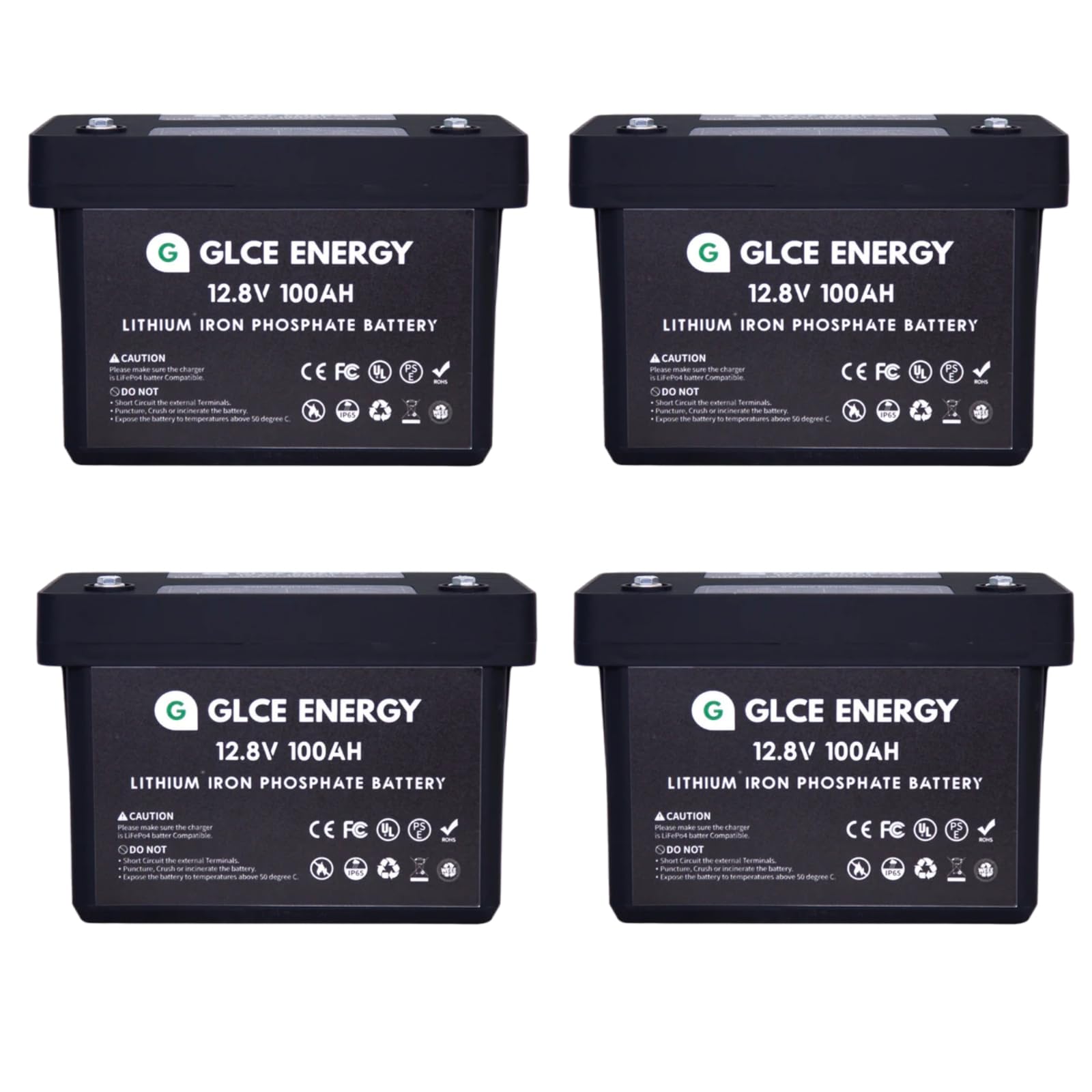 Glce Energy 4-Pack 12V 100Ah Lithium Iron Phosphate Batteries, 4000~15000+Deep Cycle Lifepo4 Battery, Reliable Energy Solution For Solar, Marine, Rv - Long-Lasting