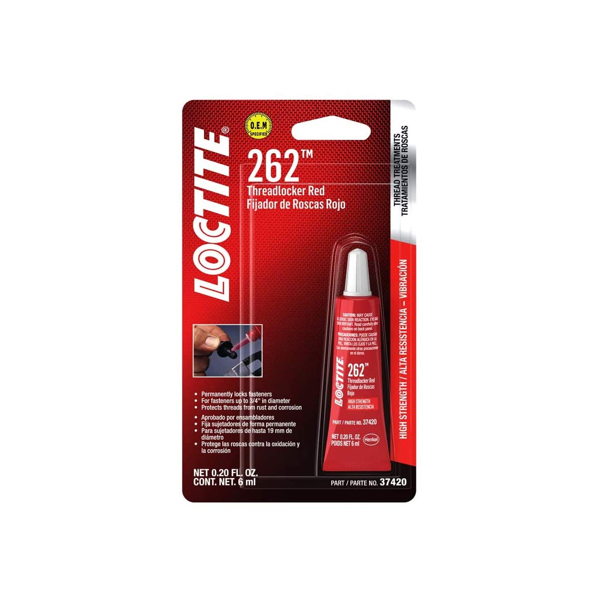 LOCTITE 262 Automotive Threadlocker Red - High Strength, High-Temp Thread Lock, Permanent, Oil Tolerant, General Purpose - 6 ml,
