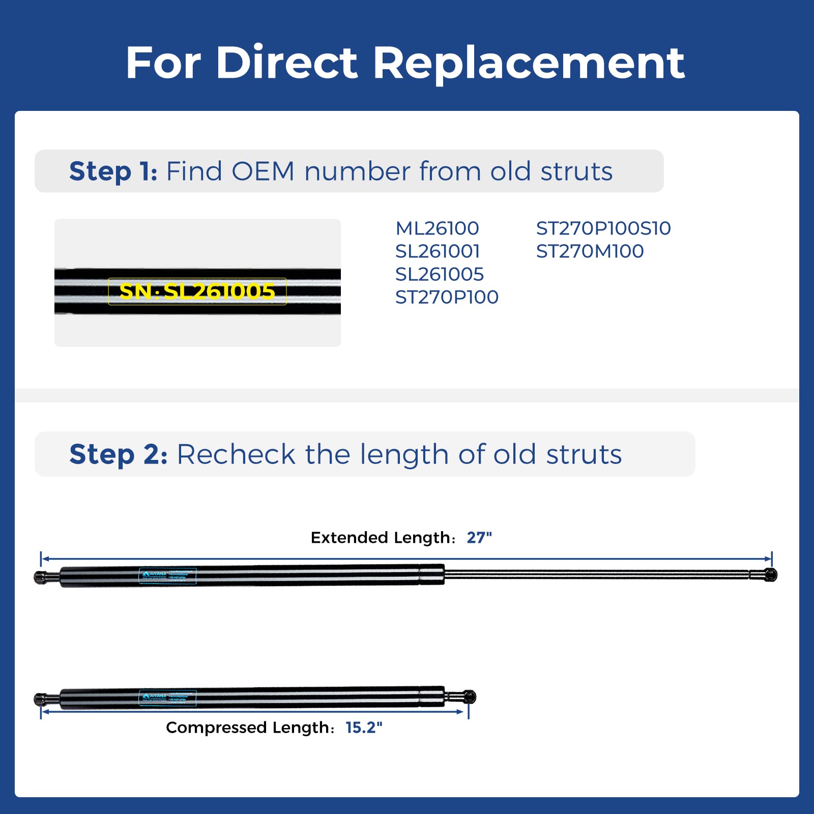 Ml26100 27 Inch 100 Lb/445N Gas Spring Shock Struts Sl26-100 27'' 445N Lift Support For Outdoor Awning Window Truck Bed Cover To
