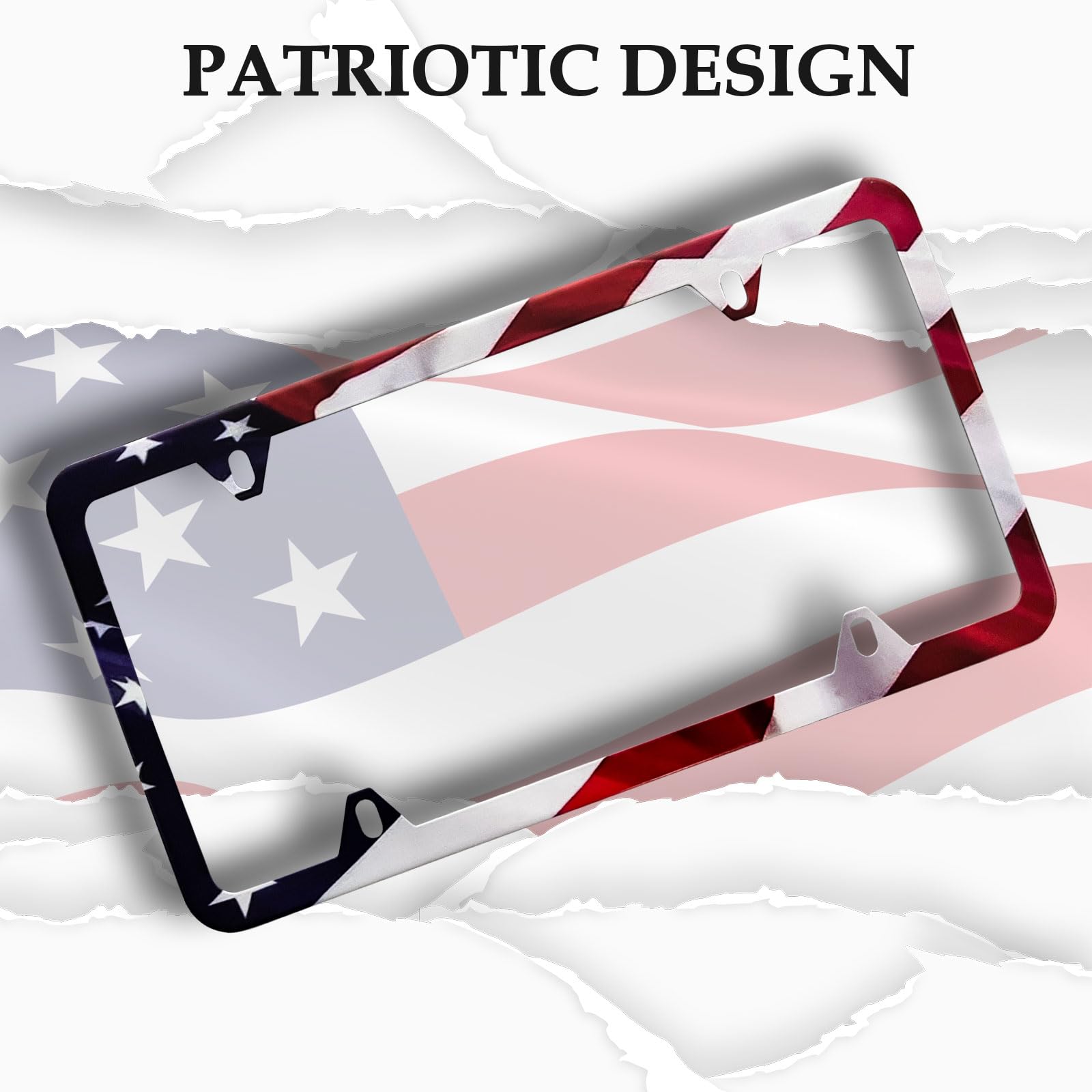 LIN KANG American Flag License Plate Frame Holder - 2 Pack Patriotic Universal Aluminum Matte Stripe US Flag Gloss Car Plate Fra