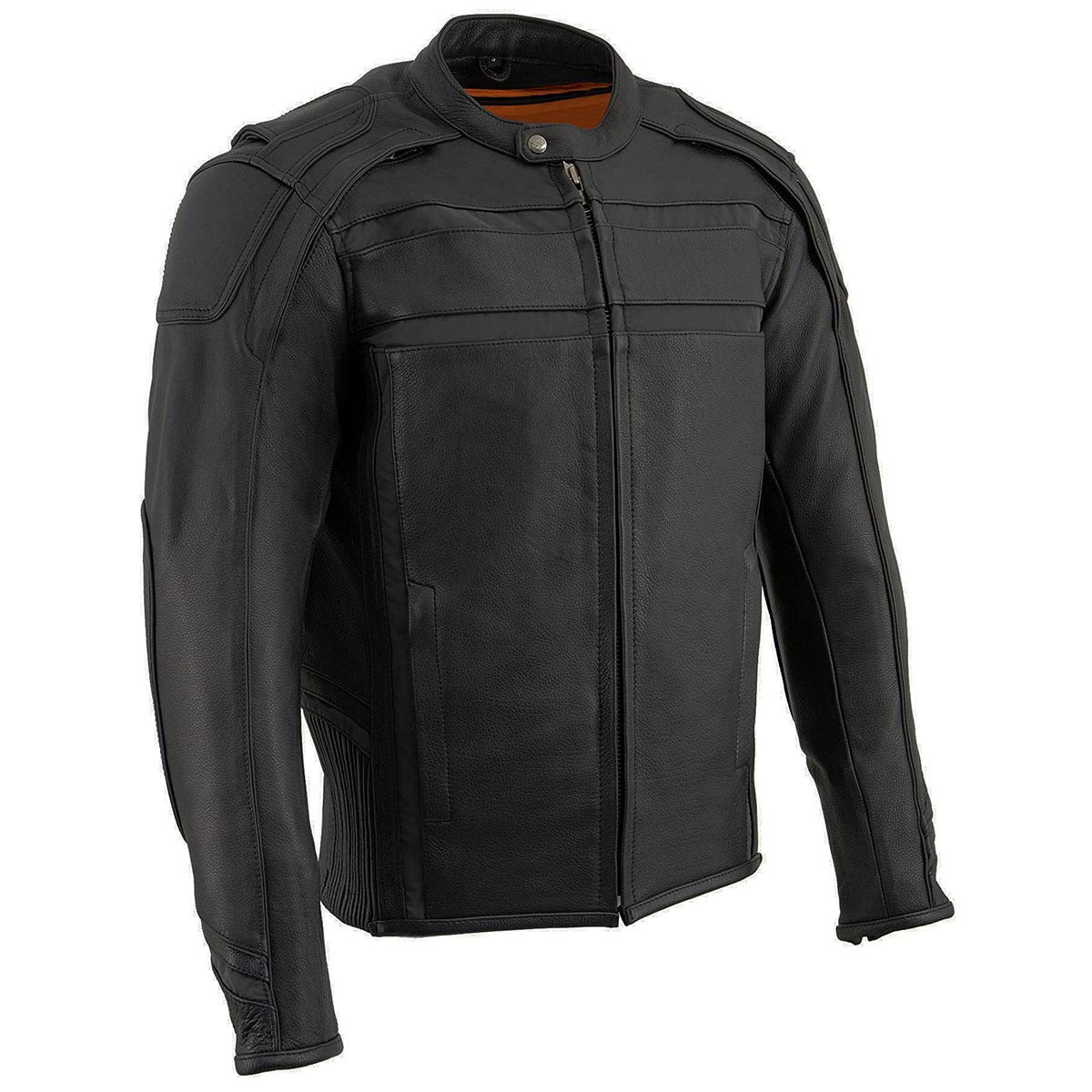 Milwaukee Leather ML2083 Men's Black Premium Leather Vented Motorcycle Rider Jacket w/Reflective Piping - XX-Large