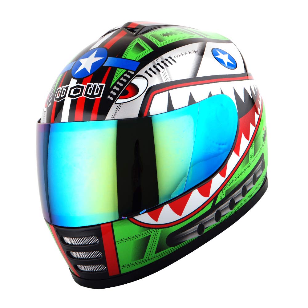 Wow Motorcycle Full Face Helmet Street Bike Bmx Mx Youth Kids Shark Green