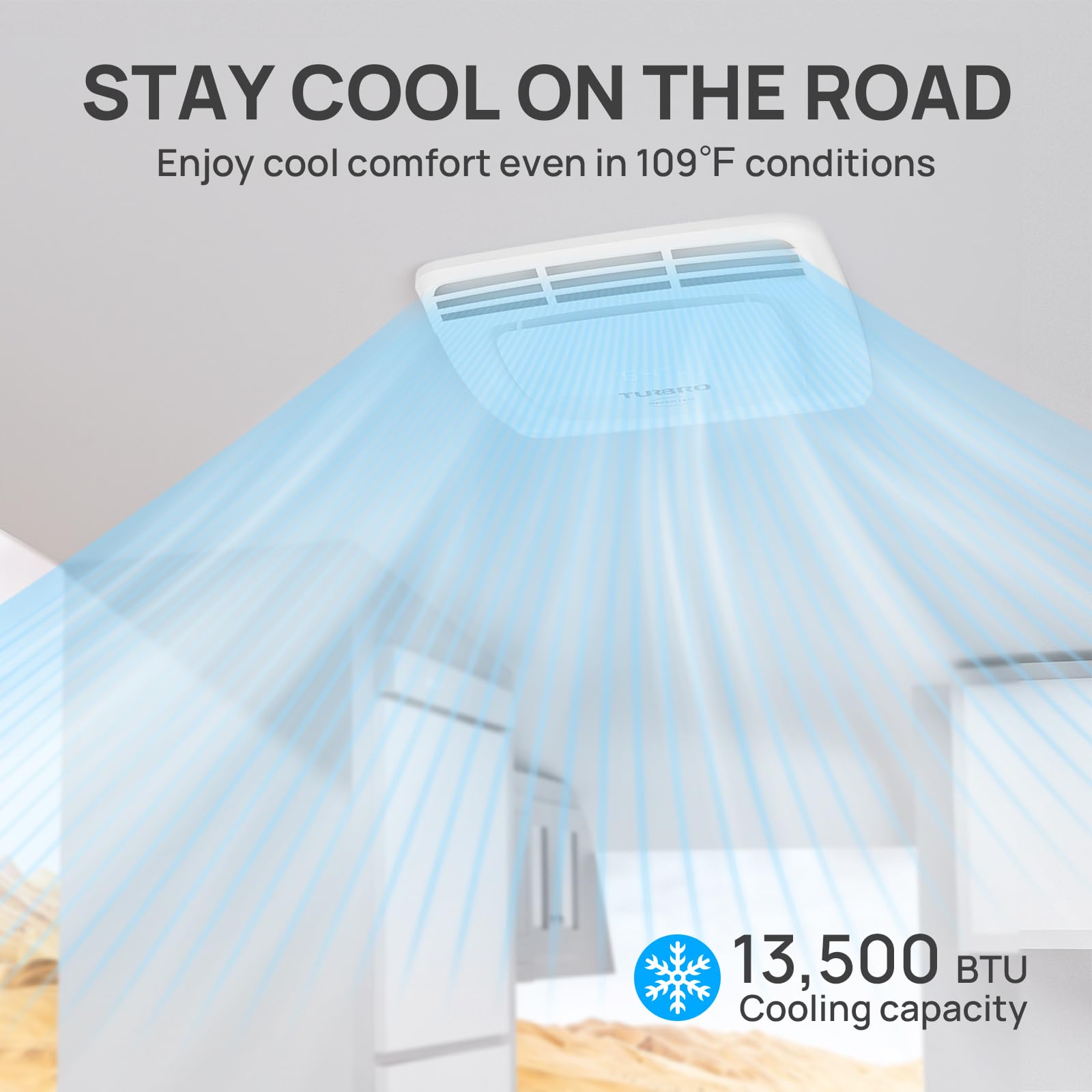 TURBRO Inverter 13.5K BTU RV Air Conditioner with Cooling and Heat Pump, Non-Ducted Low-Profile Rooftop Unit, Quiet Operation, W
