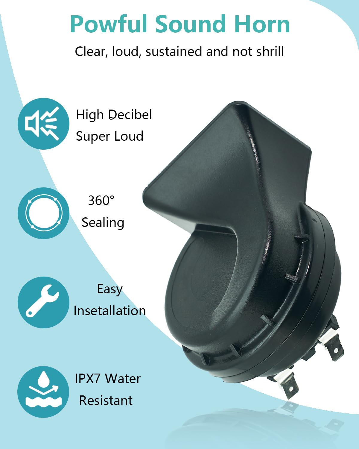 Neoget Car Horn 12V Low Tone 410Hz, Loud Waterproof Electric Single Bass Pitch Horn, 128Db Universal Fit 12 Volt Vehicle Auto Tr