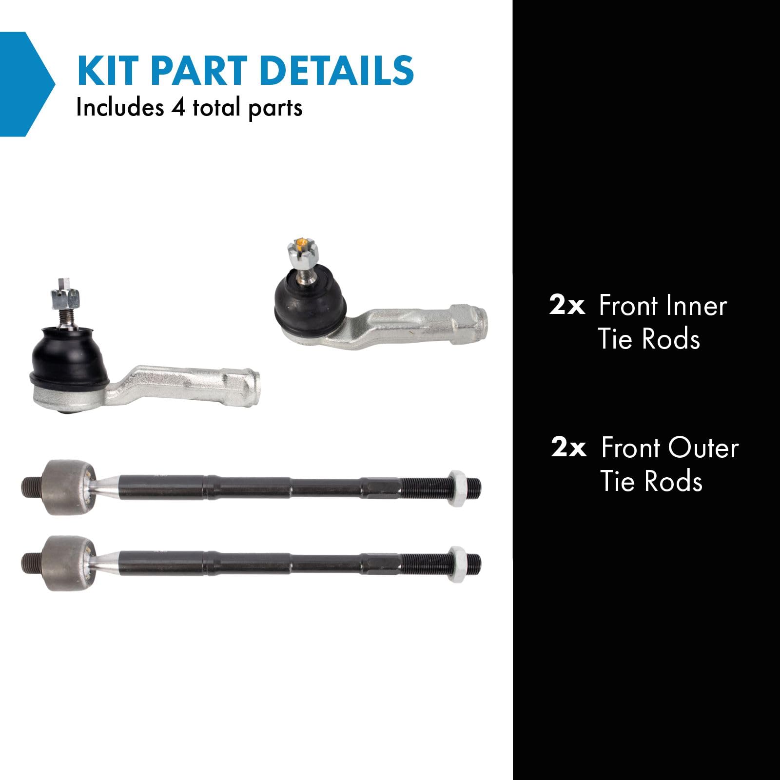 Trq Front Inner And Outer Tie Rod Set Compatible With 2016-2021 Hyundai Elantra 2018-2020 Elantra Gt 2018-2022 Kona 2019-2020 Ki