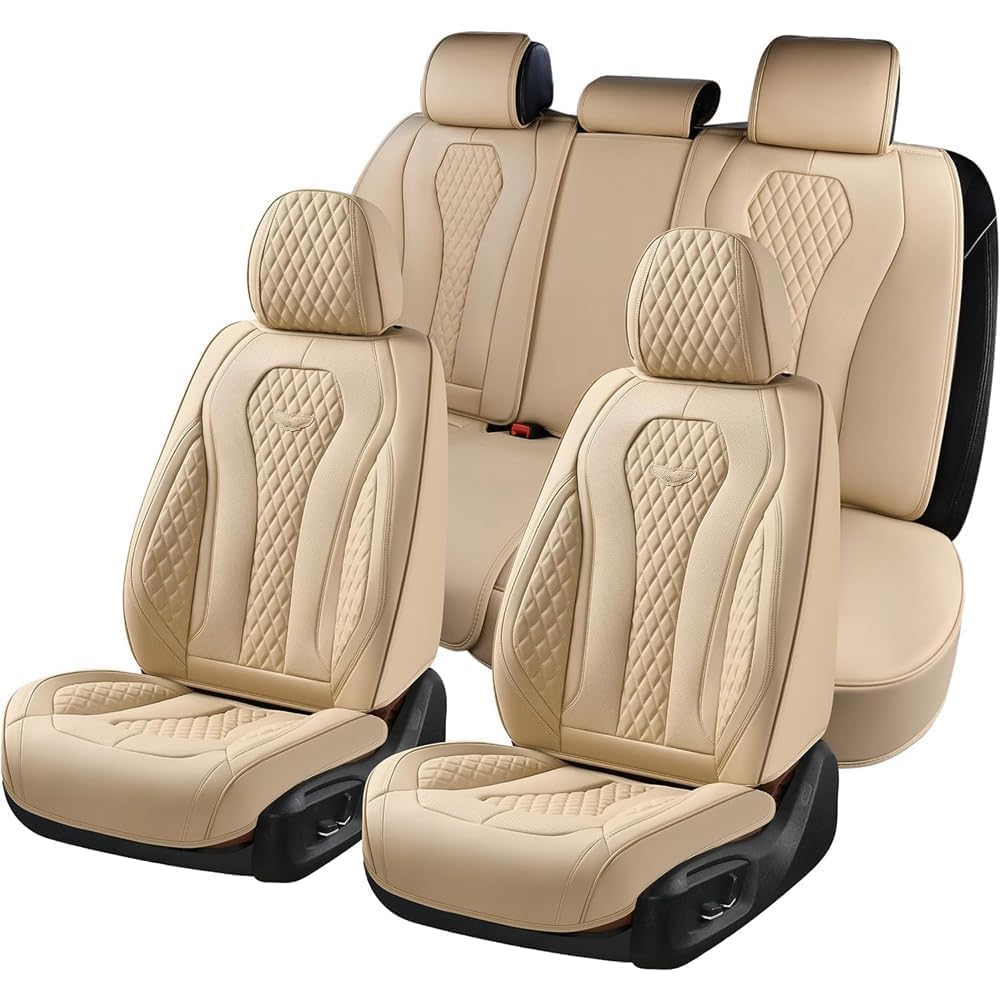 Coverado Automotive Seat Covers, Car Seat Covers Full Set, Beige Car Seat Cover, Car Seat Cushion Waterproof, Front Seats Back S