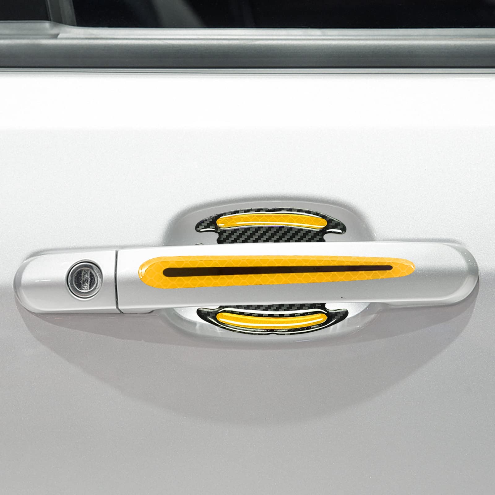 8Pcs 3D Car Door Handle Cup Protector, Reflective Stripe Stickers Anti-Scratch Car Outdoor Safety Warning Marker, Universal Car