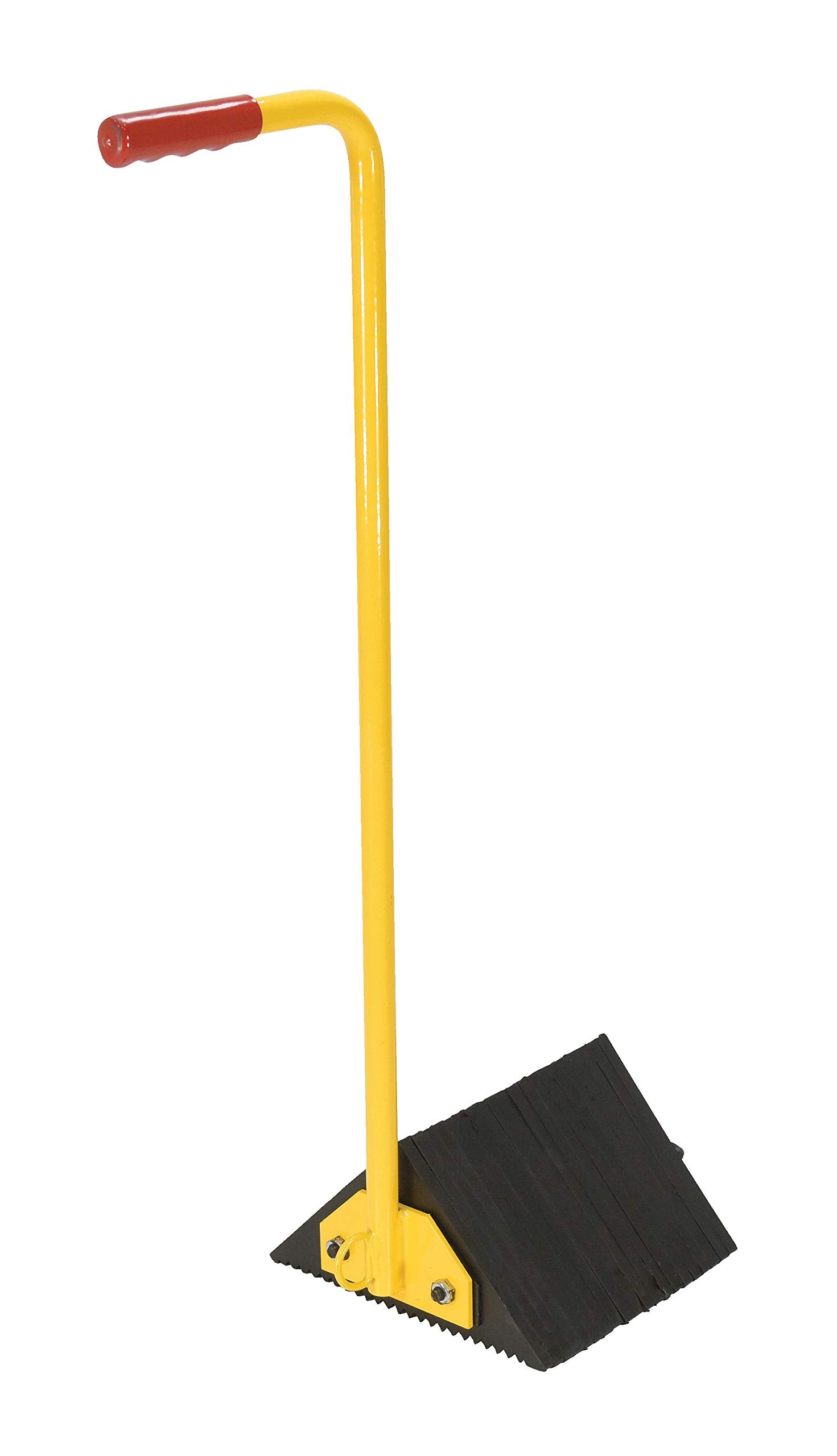Vestil LWC-14M-ERGO Laminated Rubber Wheel Chock with Ergonomic Handle 10-1/8 in. x 20-3/16 in. x 34-15/16 in. Black/Yellow