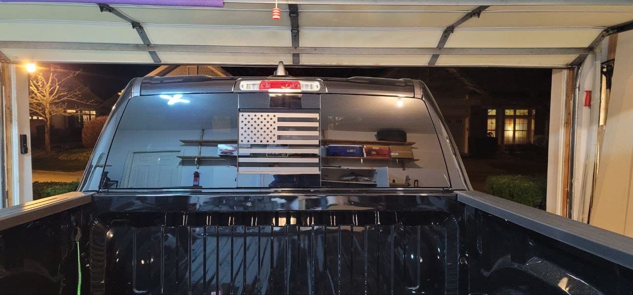 Xinghe For 2019-2025 Chevy Silverado Gmc Sierra, Rear Middle Window American Flag Decals Stickers, Matte Silver American Flag De