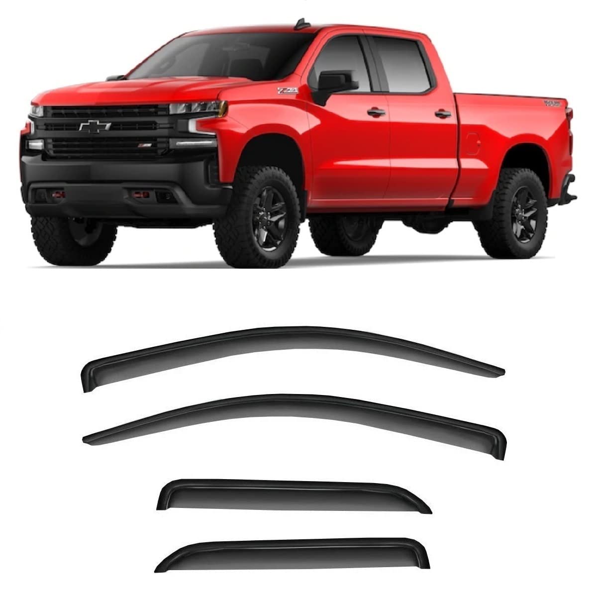 2019-2024 Tape-On Side Window Deflector Visors For Chevrolet Chevy Silverado 1500 Crew Cab & For Gmc Sierra 1500 Crew Cab Pickup