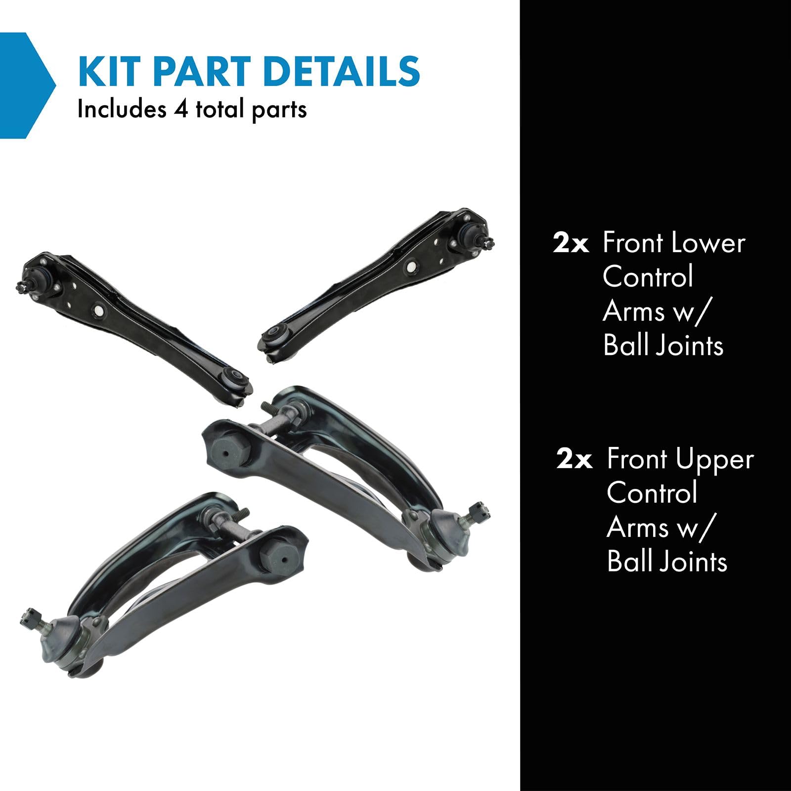 TRQ Front Upper & Lower Control Arm with Ball Joint Set Compatible with 1968-1970 Ford Fairlane Falcon 1970-1977 Maverick 1968-1