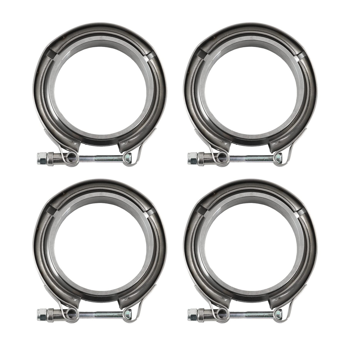 Jdmspeed New 3 V-Band Flange Clamp Kit With Ridge 4 Pcs Stainless Steel Replacement For Exhaust Downpipe (4)