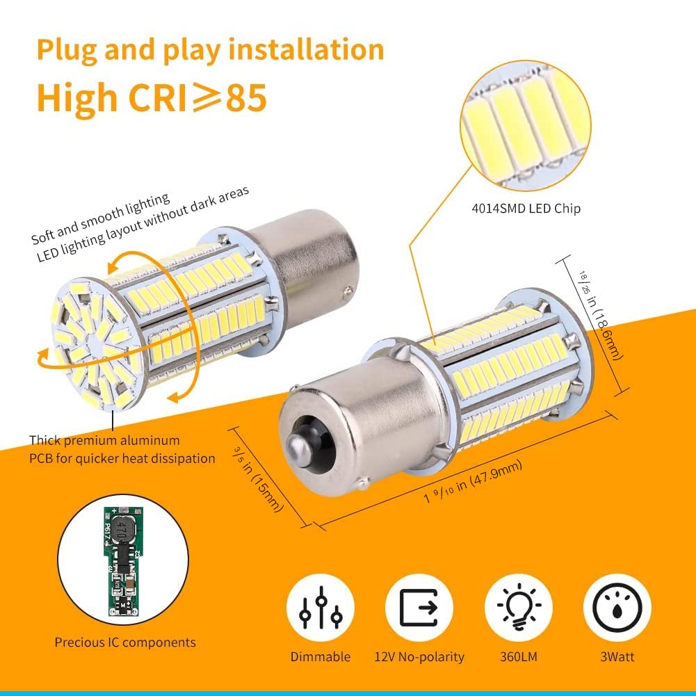 Rvzone 1156 1141 1003 7506 Ba15S 1383 Led White Rv Interior Light | Super Bright 4014 105-Smd Led Replacement For 12 Volt Rv Cam