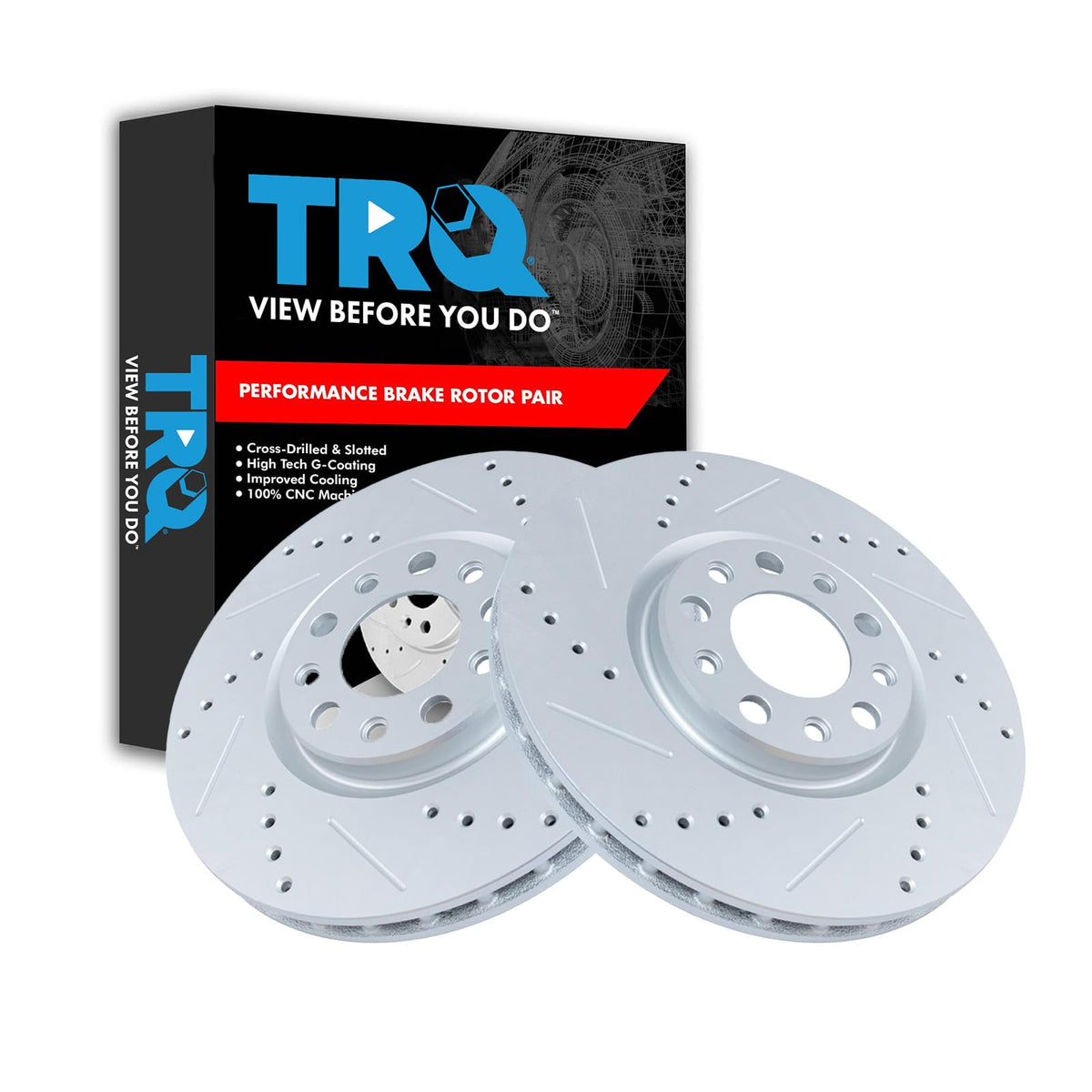 Trq Front Performance Brake Rotor Drilled Slotted Lh Driver Side Or Rh Passenger Side Pair Set For 2015-2017 200/2016-2018 500X