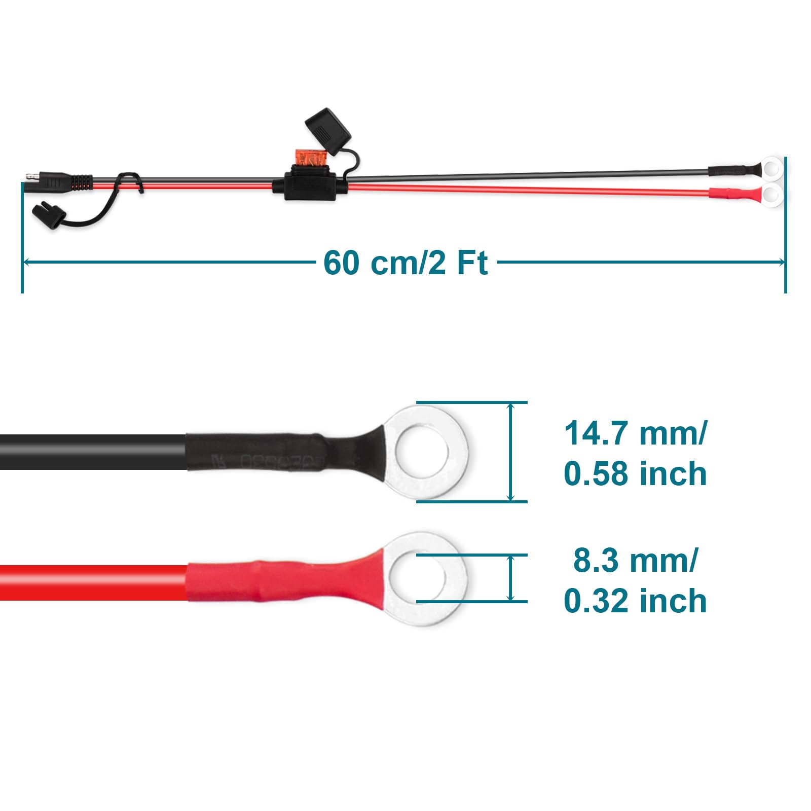 Mentbery 2Pcs Sae Extension Cable, 10Awg Sae Battery Connector, Ring Terminal Harness Accessory Cable