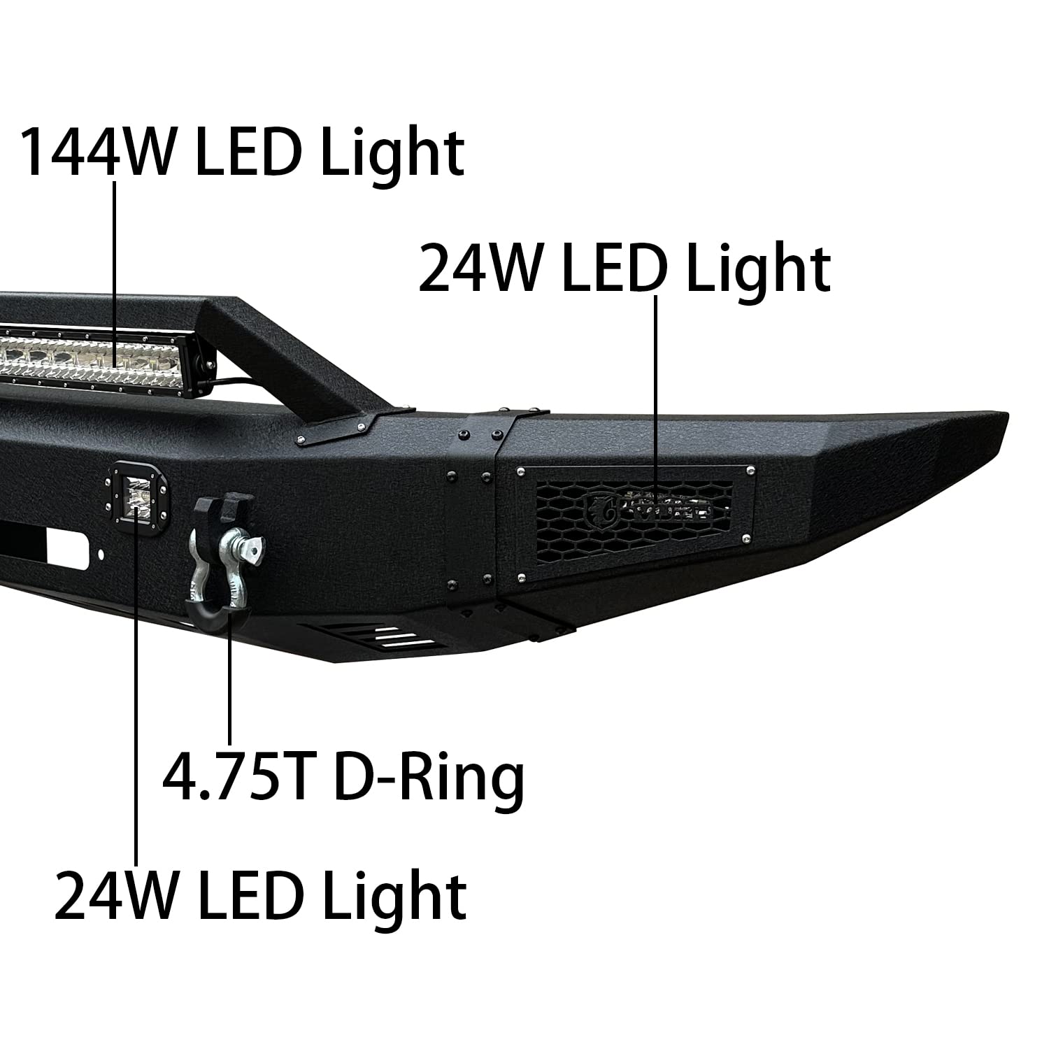 Tioyar Front Bumper Compatible With 2009-2014 Ford F150 Raptor W/Winch Plate & 5 Led Lights & 2 4.75T D-Rings