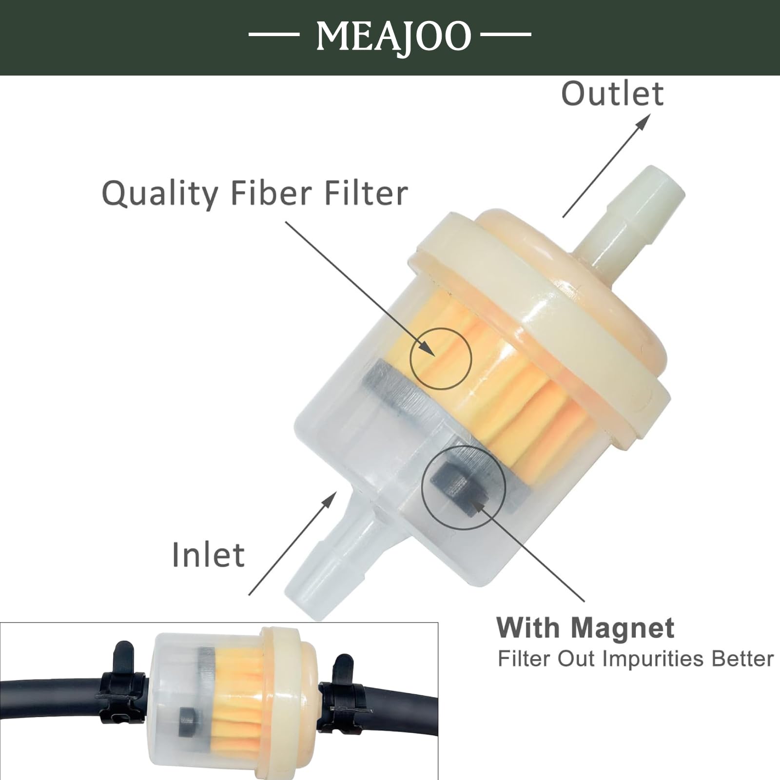 MEAJOO 10PCS 1/4'' 6mm-7mm Gas Inline Fuel Filter, with magnet, Fit for ATV Scooter Moped Go Kart Dirt Bikes Snowblower Motorcyc