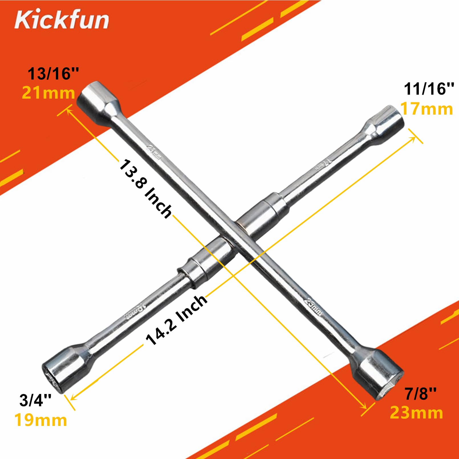 Kickfun 14-Inch Universal Foldable Lug Wrench Wheel Wrench (17Mm, 19Mm, 21Mm & 23Mm) Wheel Brace For Car Wheel Nut Wrench Labor