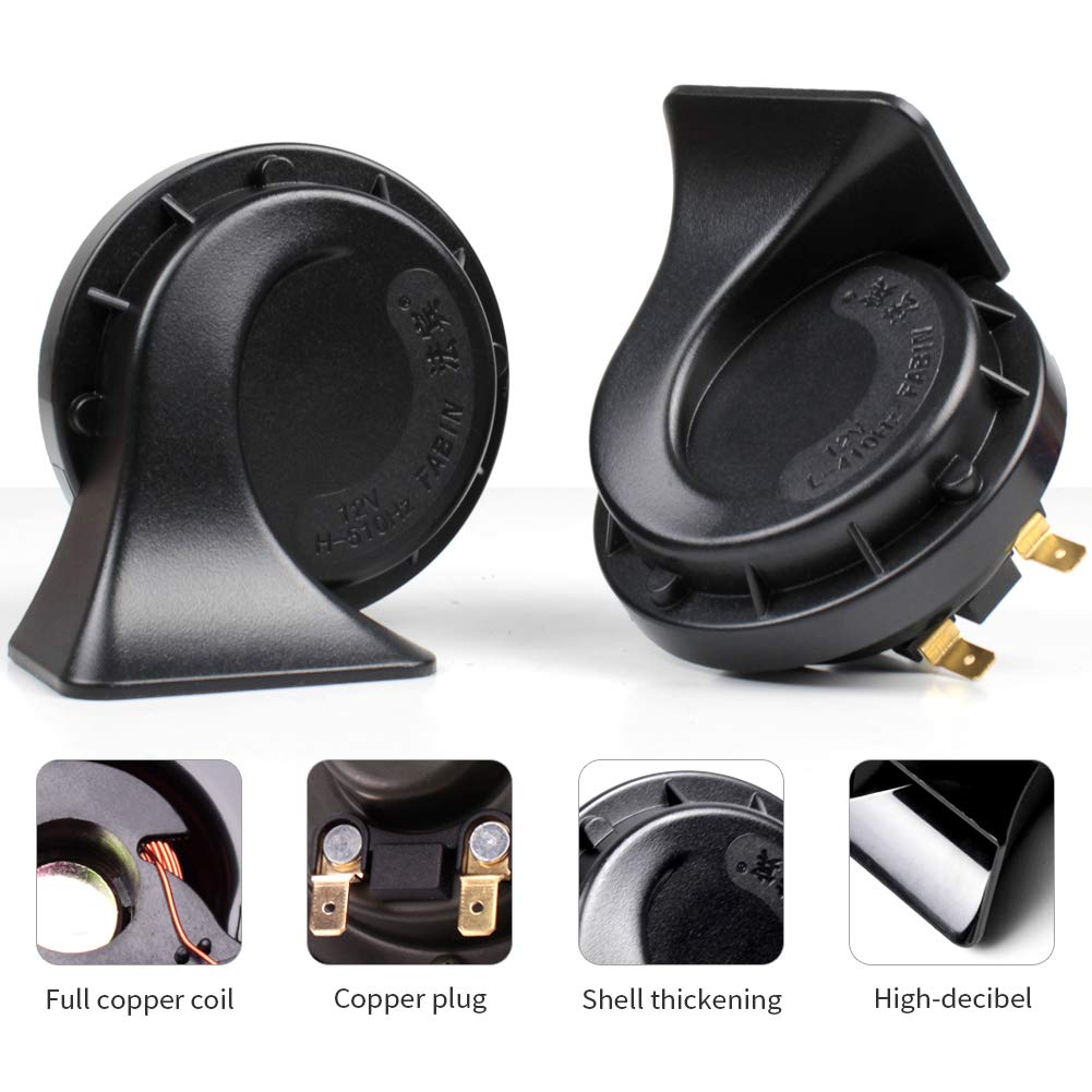 FARBIN Horns 12V Car Horn Loud Dual-Tone Waterproof Electric Snail Horn Kit Universal for Any 12V Vehicles Motorcycle (Black, 12