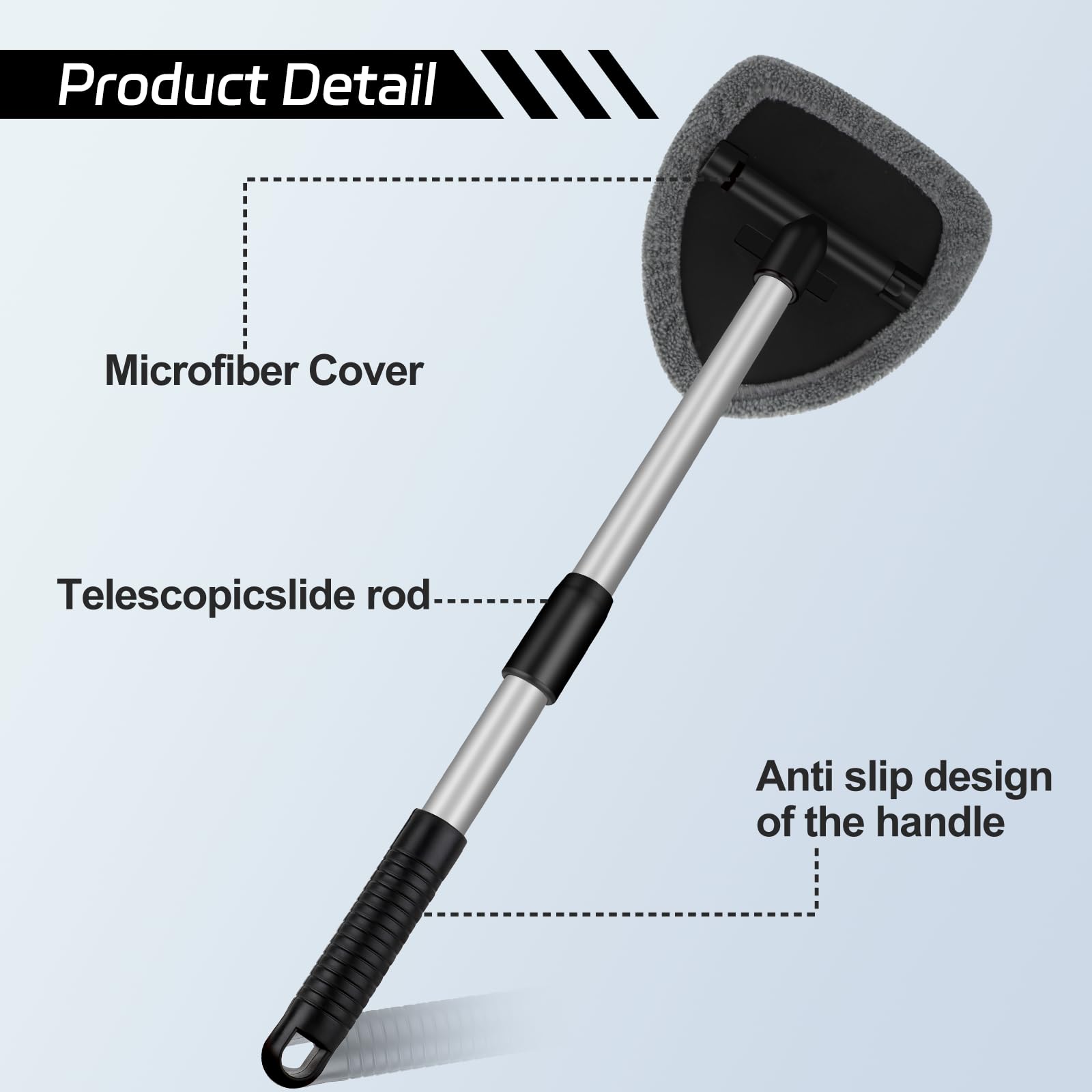 Car Windshield Cleaner Tool, Window Glass Cleaning Tool Inside with 4 Reusable Microfiber Pads, 2 Extendable Handle and 2 Spray