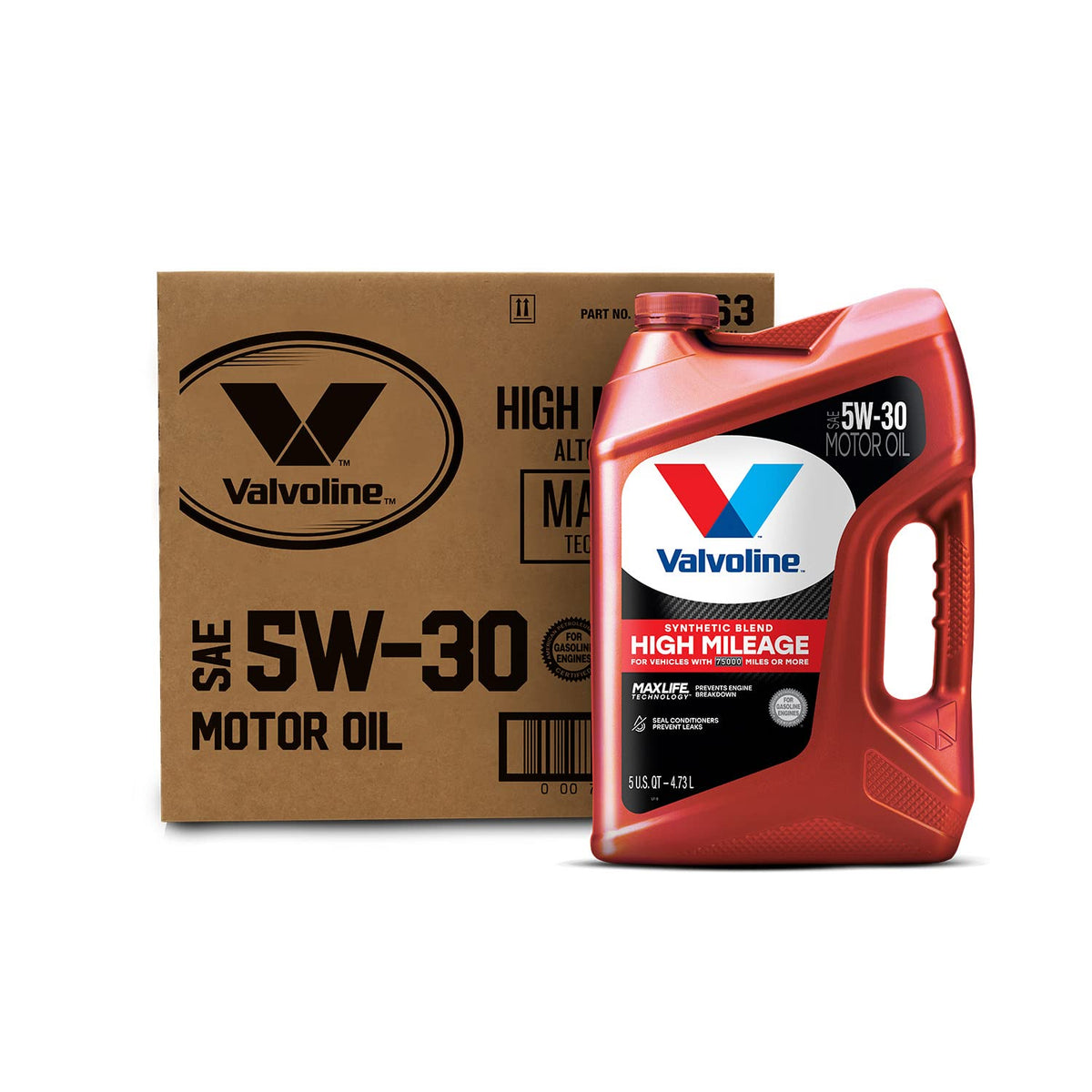 Valvoline High Mileage With Maxlife Technology Sae 5W-30 Synthetic Blend Motor Oil 5 Qt, Case Of 3 (Packaging May Vary)