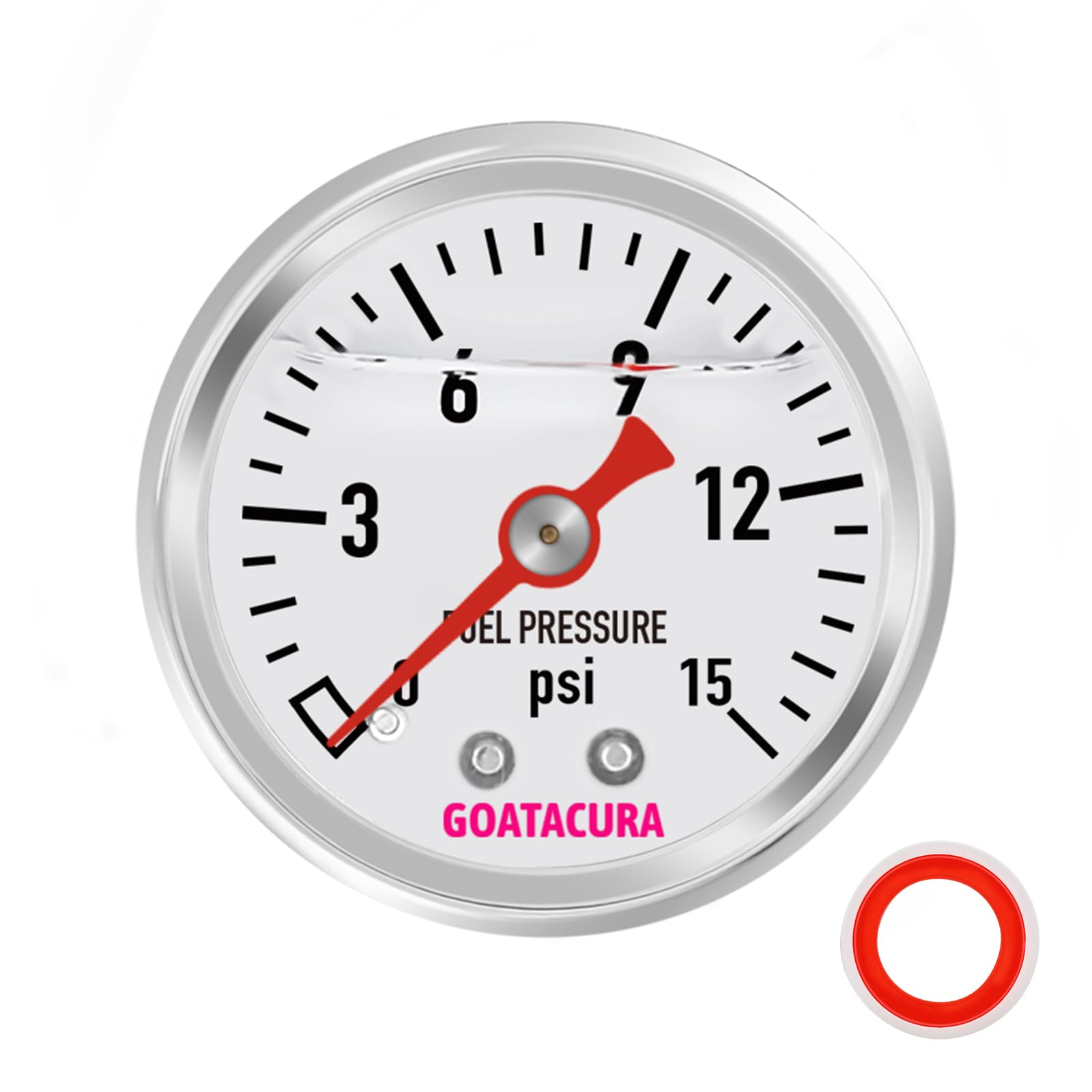 Goatacura 0-15Psi Glycerin Filled Fuel Pressure Gauge, 1-1/2'' Dial Size, 304 Stainless Steel Case, 1/8'' Npt Center Back Mount,