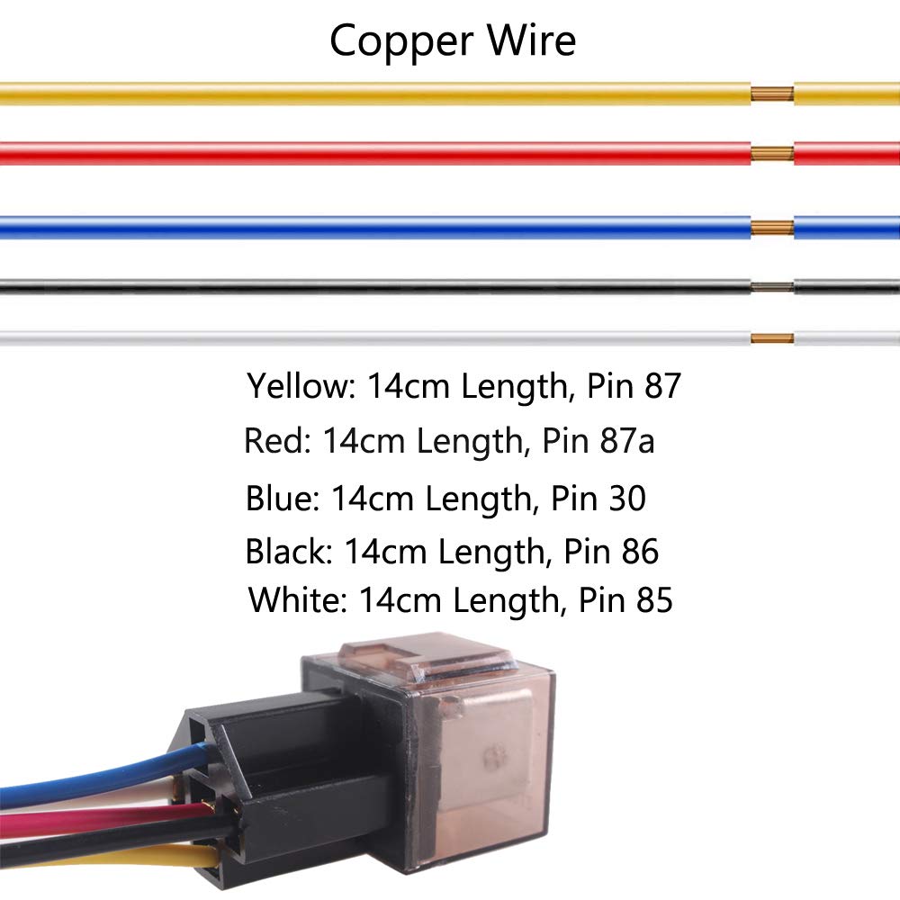 Esupport Car Universal Transparent Relay 12V 80A Spdt 5Pin Switch Wire Socket Plug Harness Kit Pack Of 5