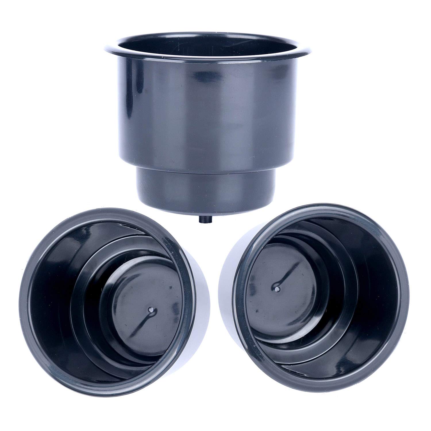 Amarine-Made (Set Of 3) Black Recessed Plastic Cup Drink Can Holder With Drain For Boat Car Marine Rv - Black