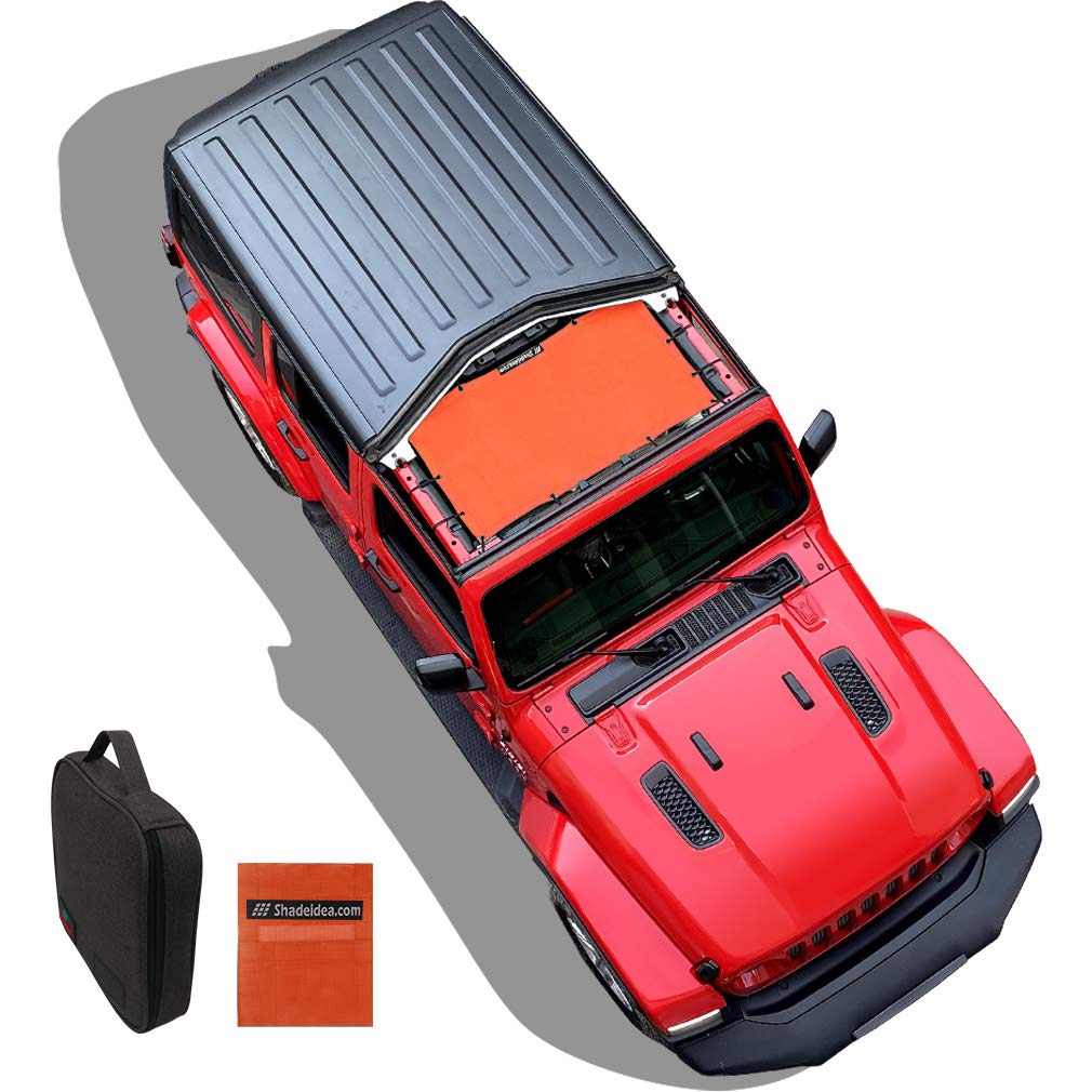 Shadeidea Sun Shade For Jeep Wrangler Jl Unlimited (2018-2023) 2 Door And 4 Door Front-Orange Mesh Screen Sunshade Jlu Sahara Ru