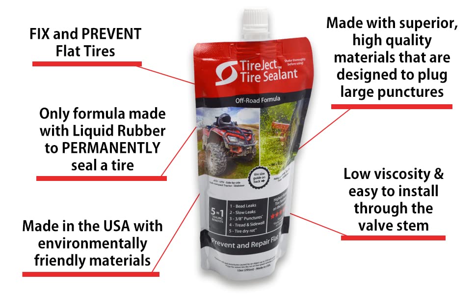 Tireject Off-Road Tubeless Tire Sealant Kit: Fix A Flat Tire & Prevent Flat Tires, Seal Punctures Leaks Dry Rot Thorns Nails Screws, Tire Repair Slime, Puncture Tire Sealer (40Oz, 4-Tire Value Pack)