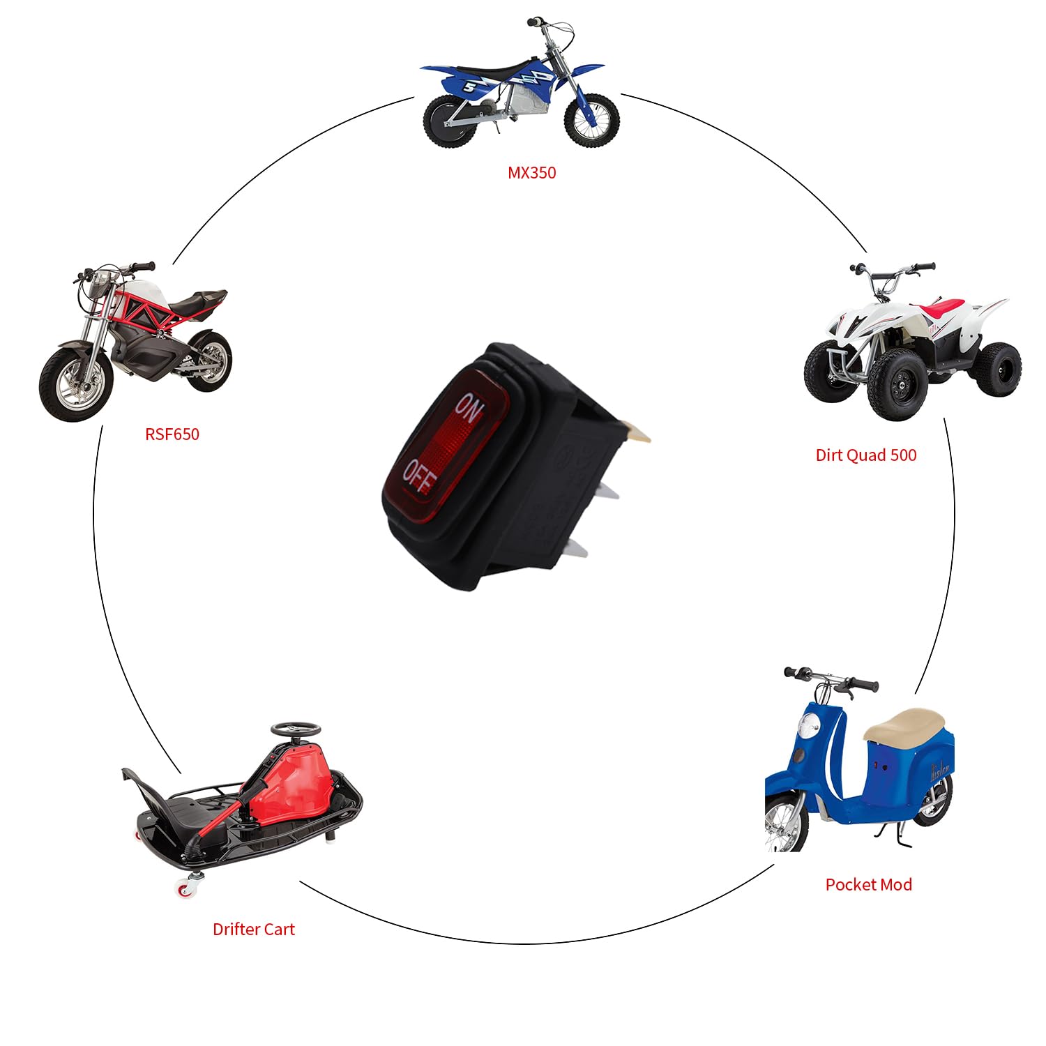 Kamier On Off Power Reset Switch Replacement For Razor Mx350 Mx400 Sx350 Dirt Bike Rsf650 E300 E200 E100 Pocket Mod Electric Scooter Ground Force Crazy Drifter Go Cart Kart Atv Quad Dune Buggy Parts