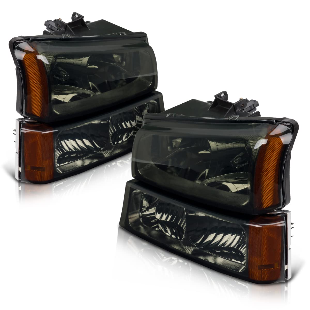 Torchbeam Silverado Headlights Assembly Pair For 2003-2006 Chevy Silverado/Avalanche 1500Hd/2500Hd/3500 Replacement Headlight Set Chrome Amber Reflector Smoke Lens Headlight Housing