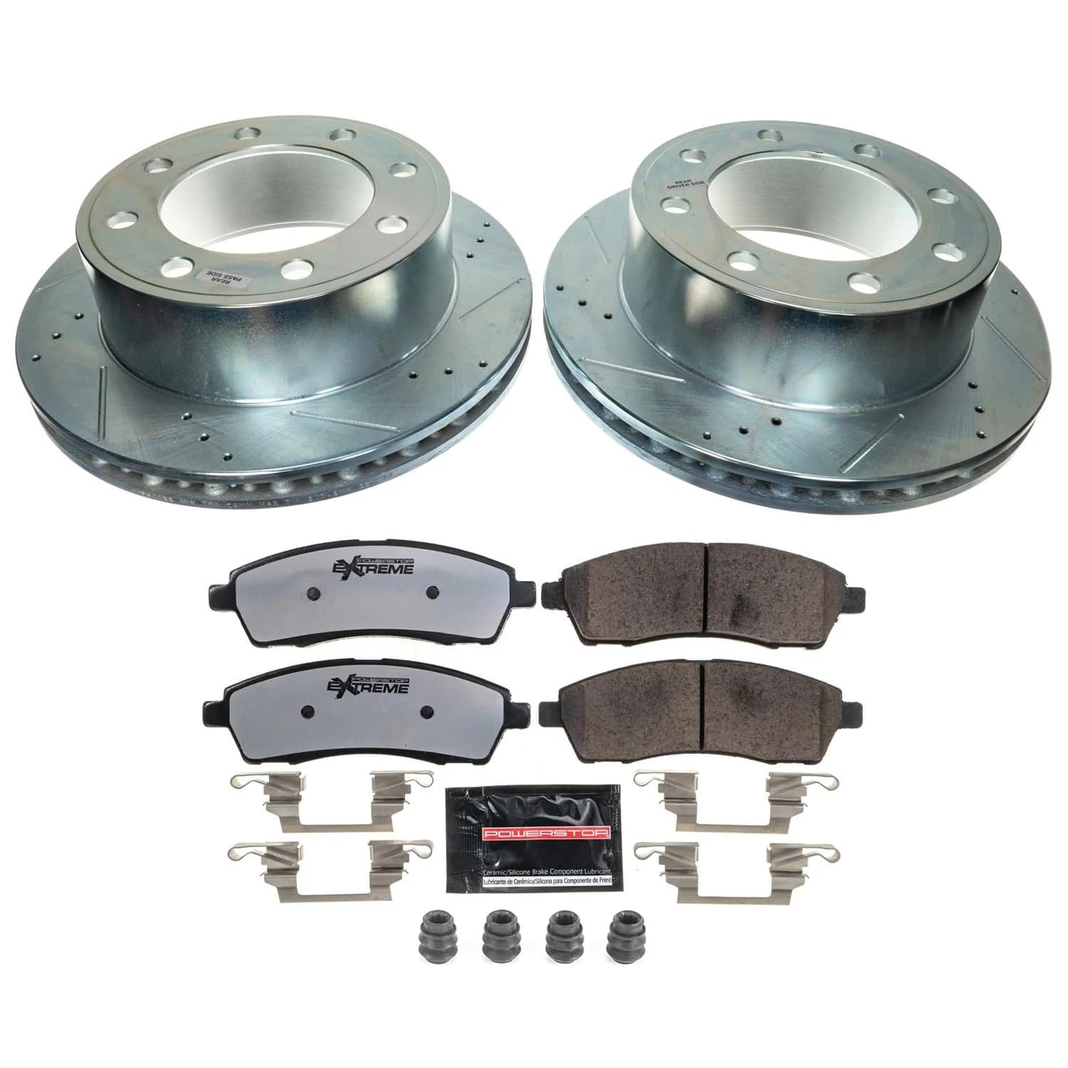 Power Stop K1890-36 Rear Z36 Truck & Tow Brake Kit, Carbon Fiber Ceramic Brake Pads And Drilled And Slotted Brake Rotors For For