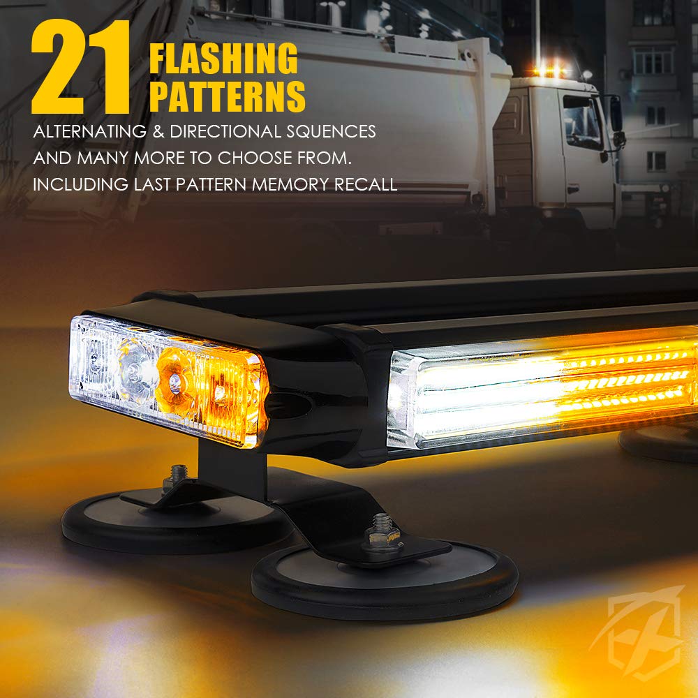 Xprite White Amber Cob Led Strobe Rooftop Flashing Light Bar Double Side Hazard Warning Beacon Lights W/Magnetic Base For Emergency Safety Vehicles Tow Trucks Cars Tractor Snowplow