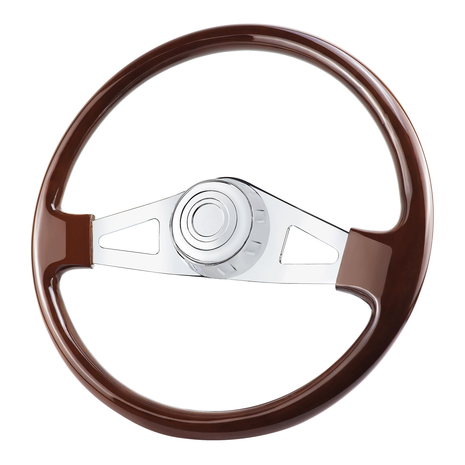 QYMOPAY 18'''' Solid Wood Truck Steering Wheel 2 Spoke Aluminum Chrome Plated for Semi-Trailers,Trucks for Kenworth,Peterbilt,Vo