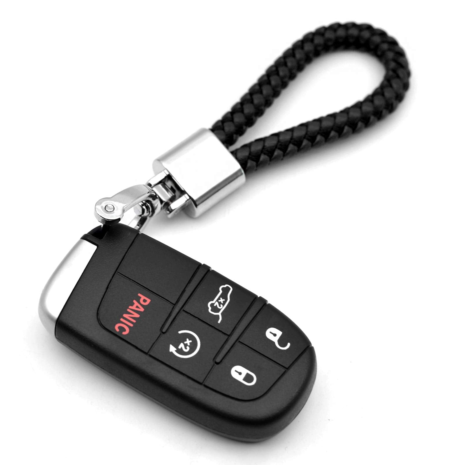 Feyoun Universal Black Leather Car Fob Keychain Metal Keyring Woven Strap Braided Rope Key Chain For Men And Women - Silver Colo