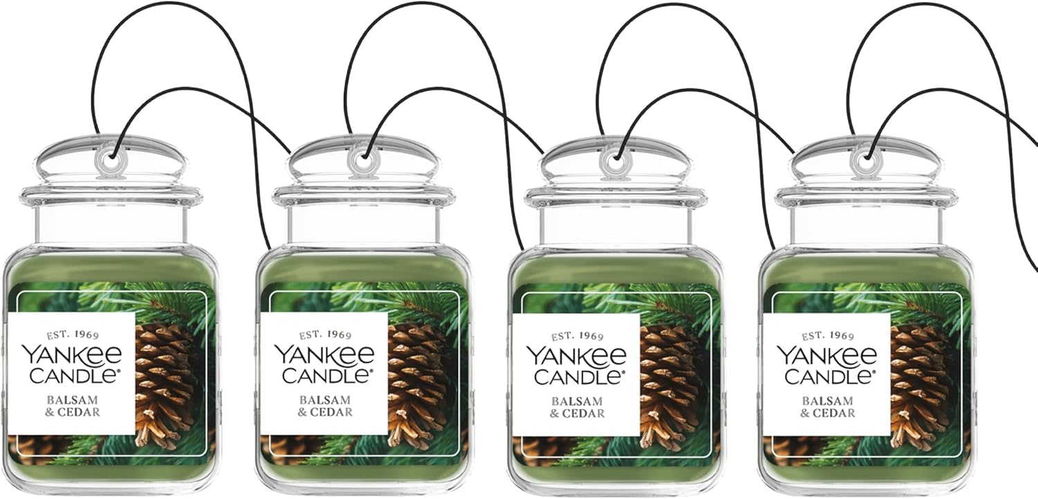 Yankee Candle Gel Car Jar Ultimate Hanging Odor Neutralizing Air Freshener Balsam Cedar Scent, 4 Packs