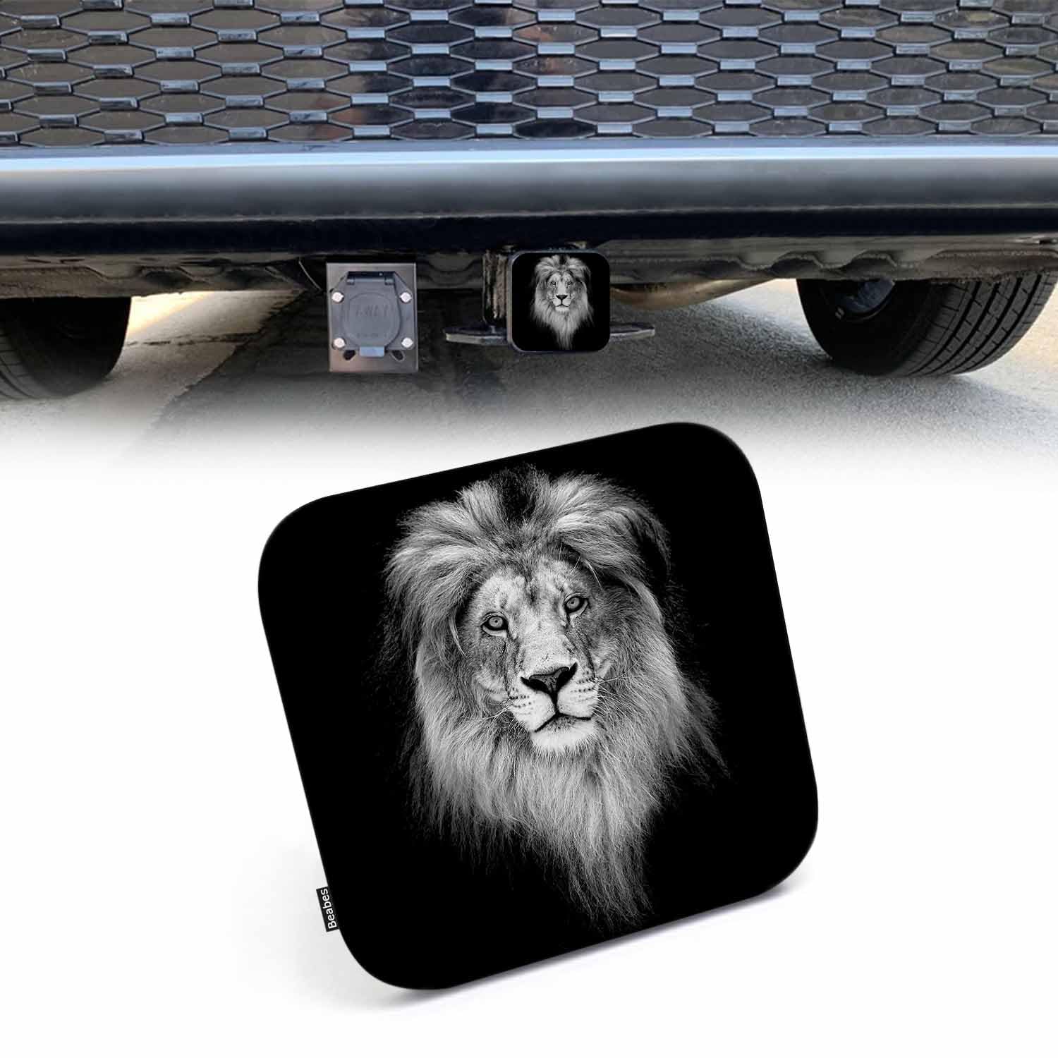 Beabes Trailer Hitch Cover Plug Lion, African Animal Lion Head Trailer Hitch Cover Plug Cap Insert Fits 2 Receivers Black Receiv