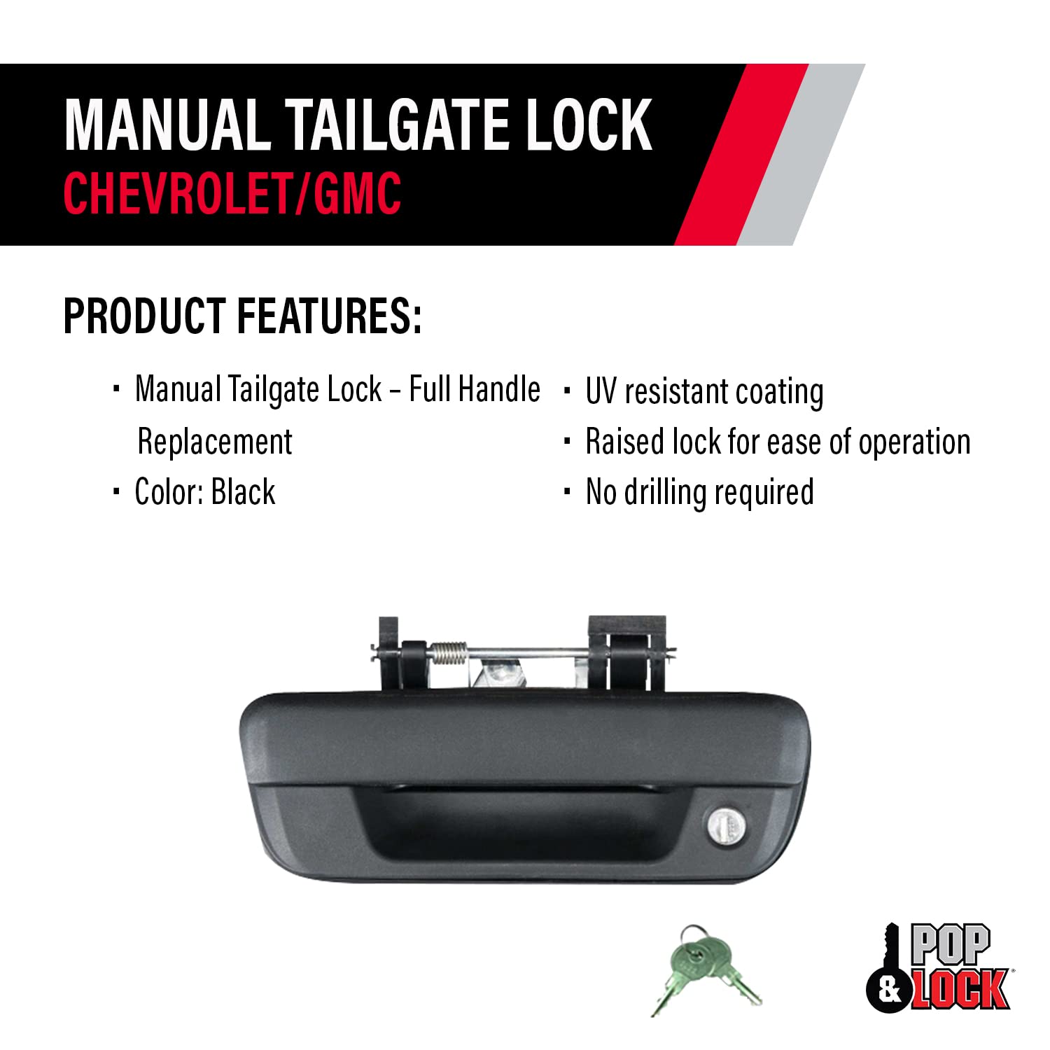 Pop & Lock Tailgate Lock for Chevrolet Colorado & GMC Canyon, Manual, Alloy Steel, Black, Model PL1700, Fits 2004-2015