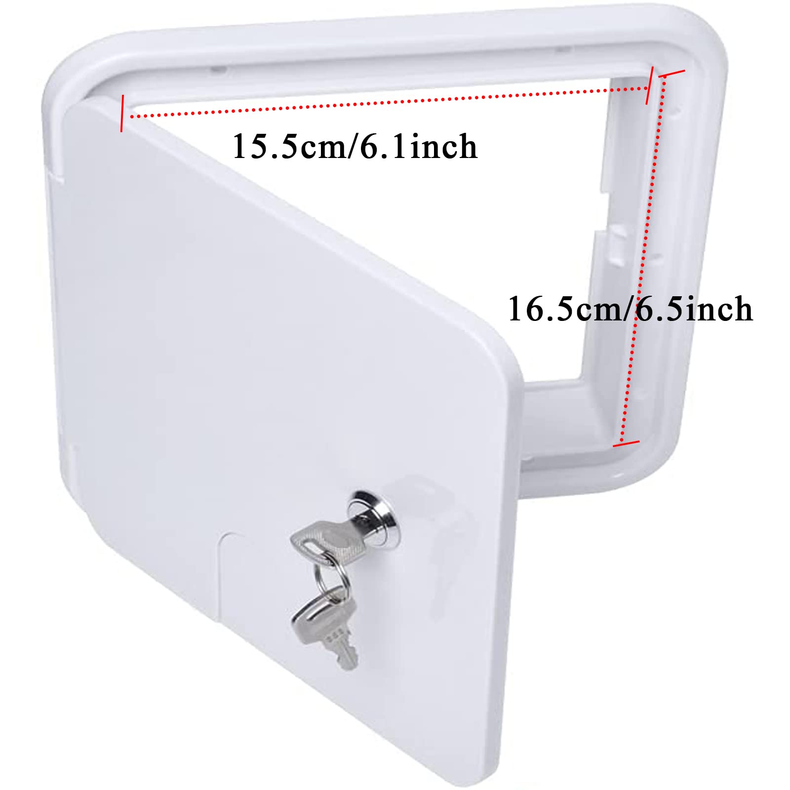 Rv Trailer Electric Power Cord Cable Hatch With 2 Keys, Camper Hose Storage Access Door Compartment W 8 Inch, H 8-1/2 Inch (White)