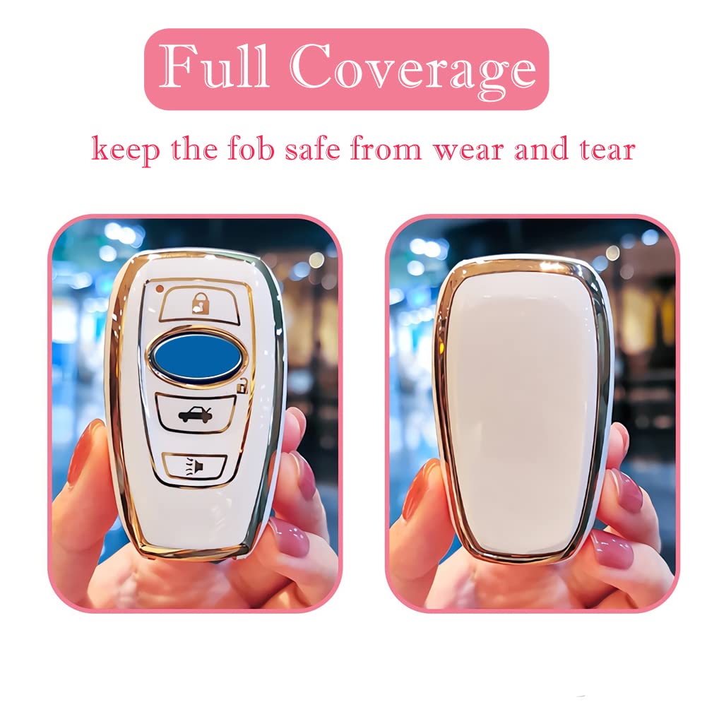 Cacacar For Subaru Key Fob Cover With Keychain, For Forester Outback Brz Legacy Crosstrek Premium Soft Tpu 360 Degree Protection