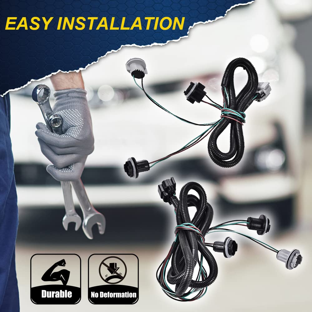 Pit66 Left & Right Tail Light Lamp Wiring Harness, Compatible With 07-14 Chevy Silverado/08-14 Gmc Sierra Lh Rh Side