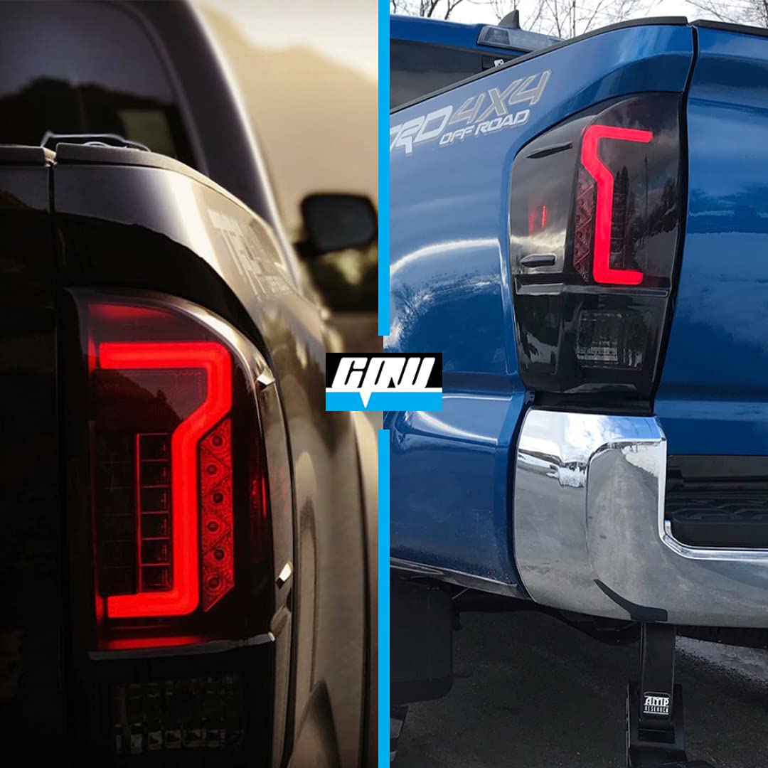 Cpw Tail Lights Compatible With [2016 2017 2018 2019 2020 2021 2022 2023 Toyota Tacoma] Led Tube Bar Tail Lights (Black/Smoke Le