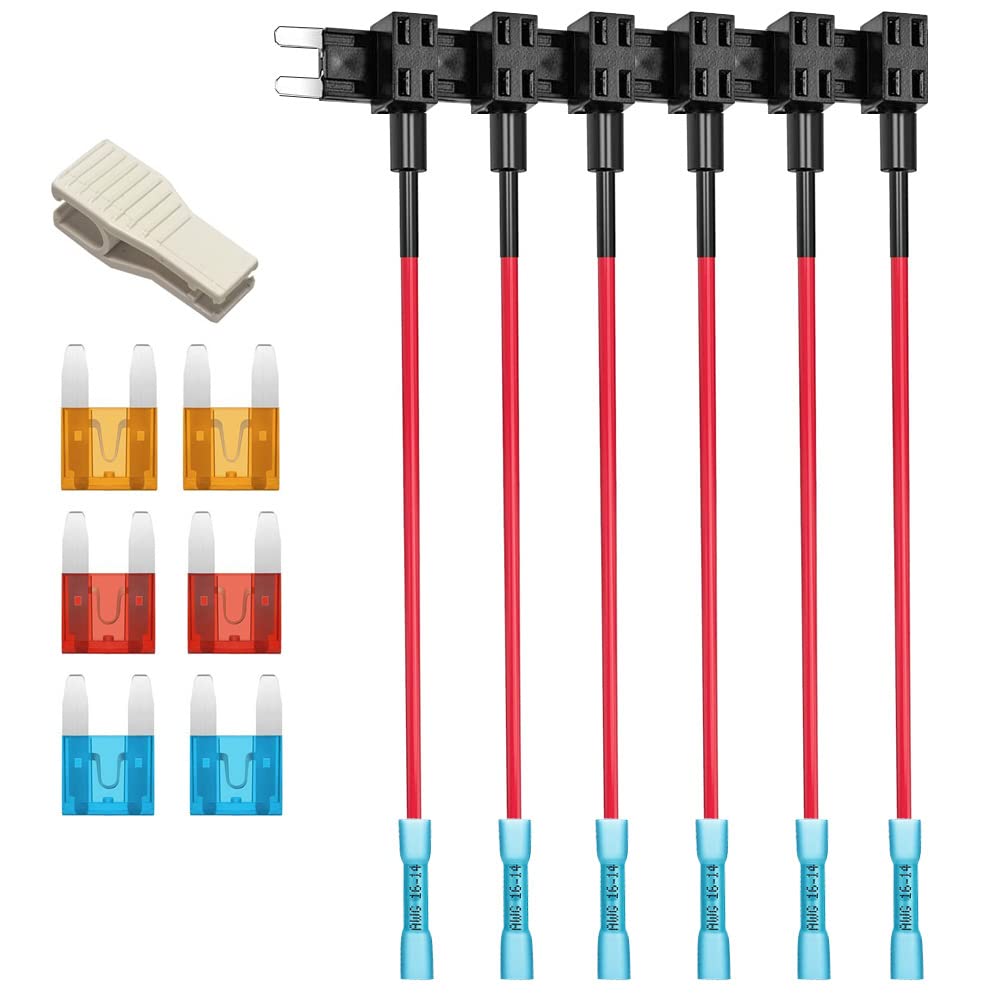Gebildet 6Pcs 12V 24V Small Add-A-Circuit Fuse Tap With Heat Shrink Terminals, Atm Small Piggy Back Blade Fuse Holder With Wire