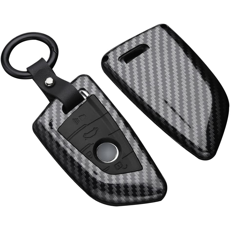 Sanrily 1Pcs Key Fob Cover Case For Bmw X1 X3 X5 X6 5 Series 2018 7 Series 2017 Up 2 Series 6 Series Gt Carbon Fiber Abs Silicone Keyless Remote Key Fob Protector With Keychain Black