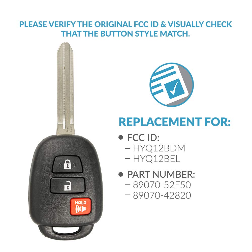 Keyless2Go Replacement For 3 Button Remote For Head Key Hyq12Bdm / 89070-52F50 / 89070-42820 H Chip